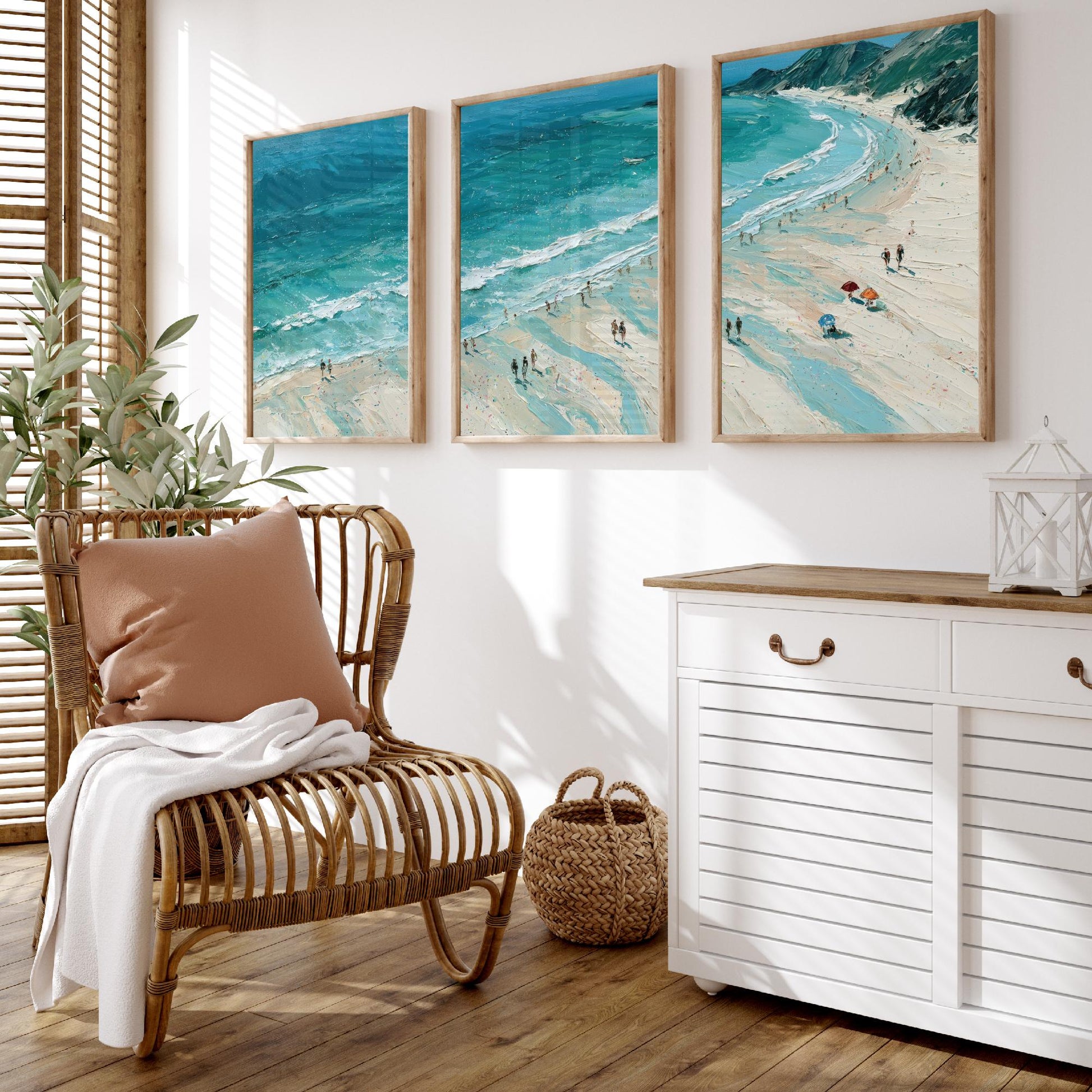 Set of Three Llandudno Beach Prints - Aerial Coastal Oil Painting Posters - Colourful Seaside Wall Art - Wales