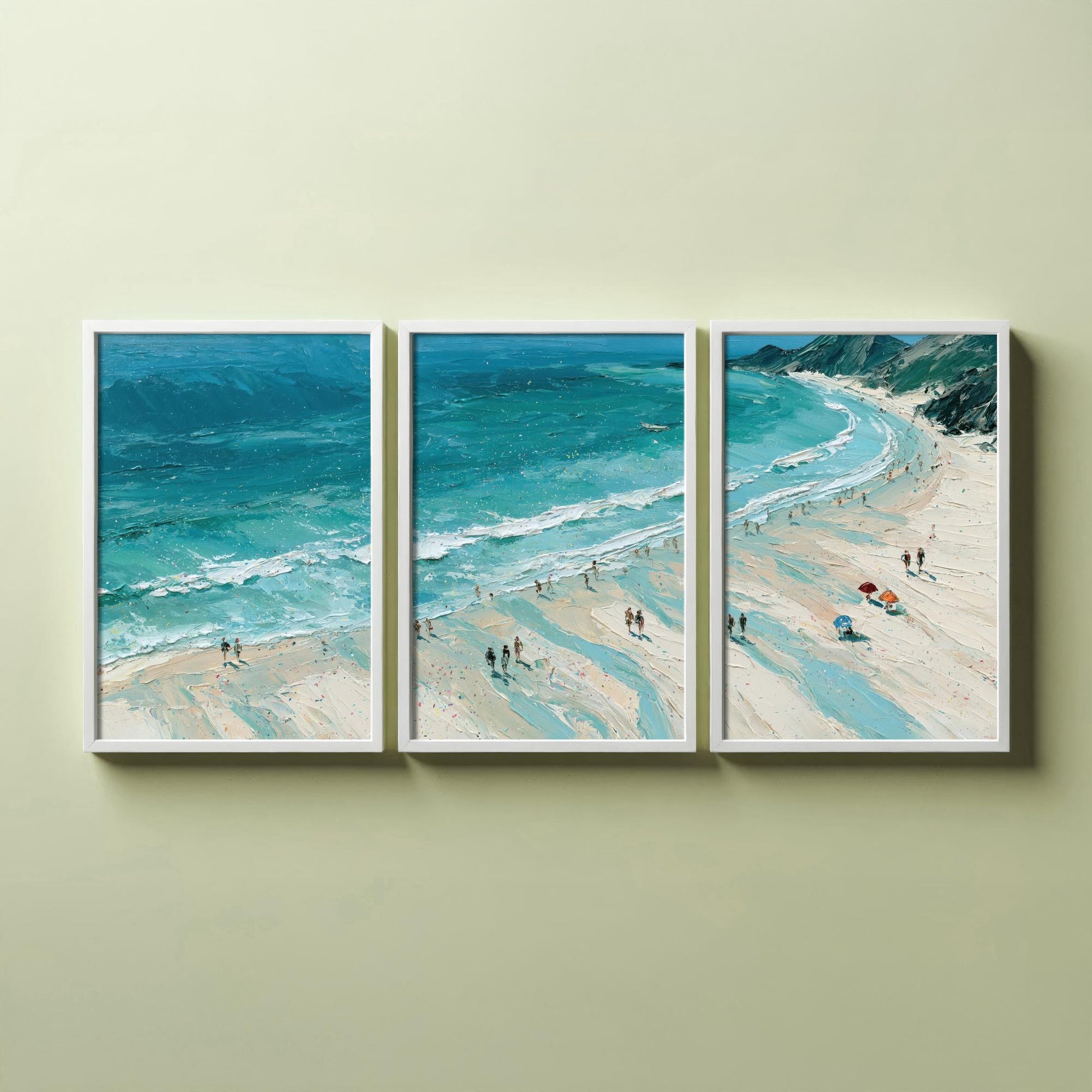 Set of Three Llandudno Beach Prints - Aerial Coastal Oil Painting Posters - Colourful Seaside Wall Art - Wales