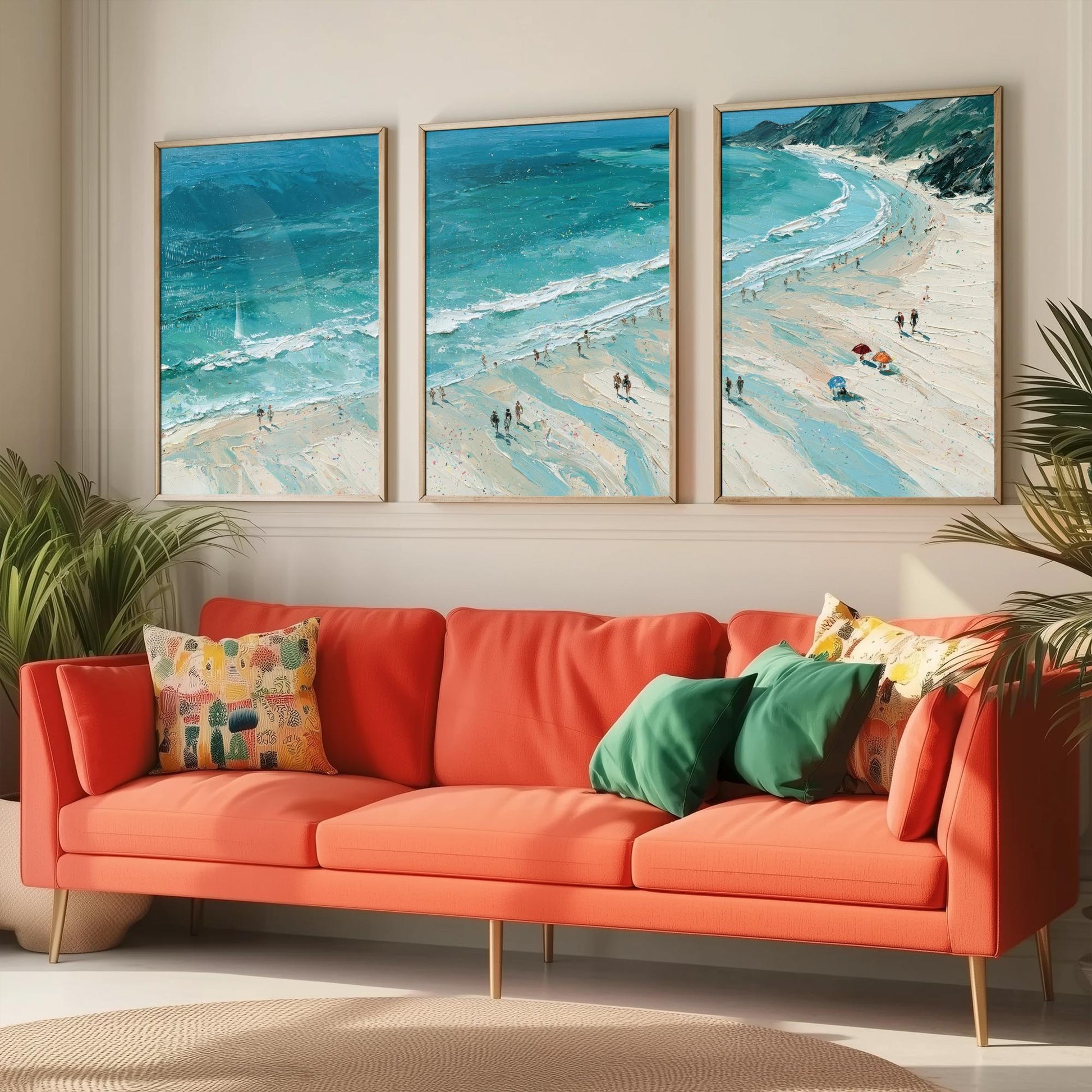 Set of Three Llandudno Beach Prints - Aerial Coastal Oil Painting Posters - Colourful Seaside Wall Art - Wales