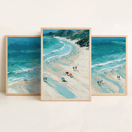 Set of Three Llandudno Beach Prints - Aerial Coastal Oil Painting Posters - Colourful Seaside Wall Art - Wales