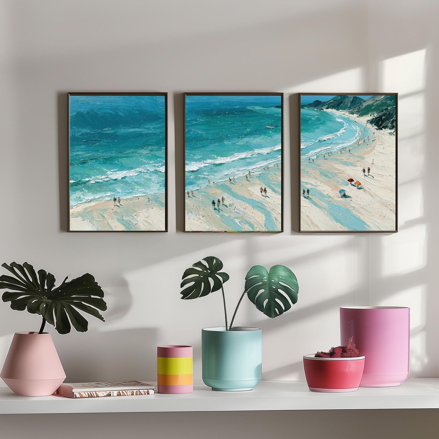 Set of Three Llandudno Beach Prints - Aerial Coastal Oil Painting Posters - Colourful Seaside Wall Art - Wales