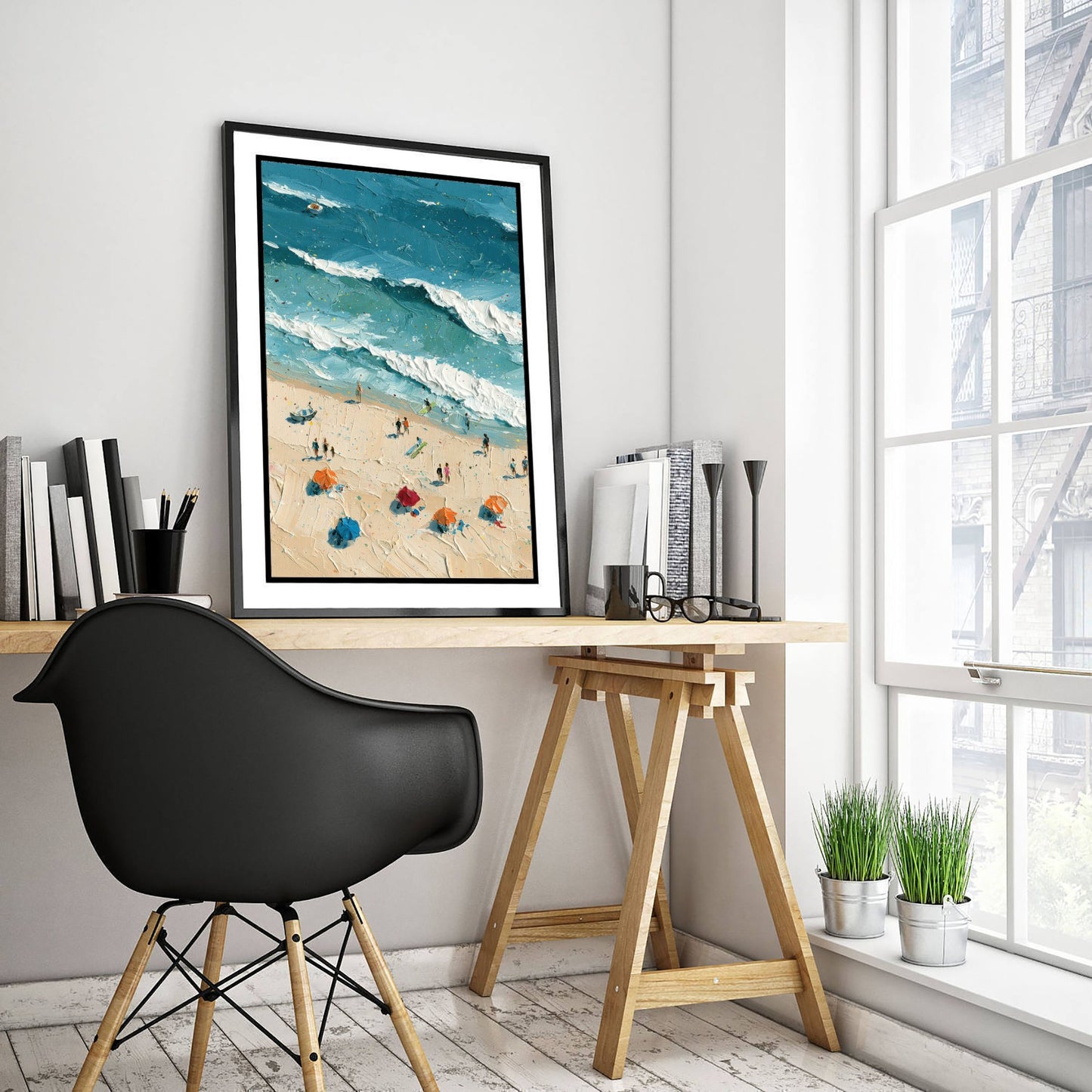 Luskentyre Beach Travel Poster - Aerial Beach Art Print - Impasto Beach Painting - Isle of Harris Panel 1/3
