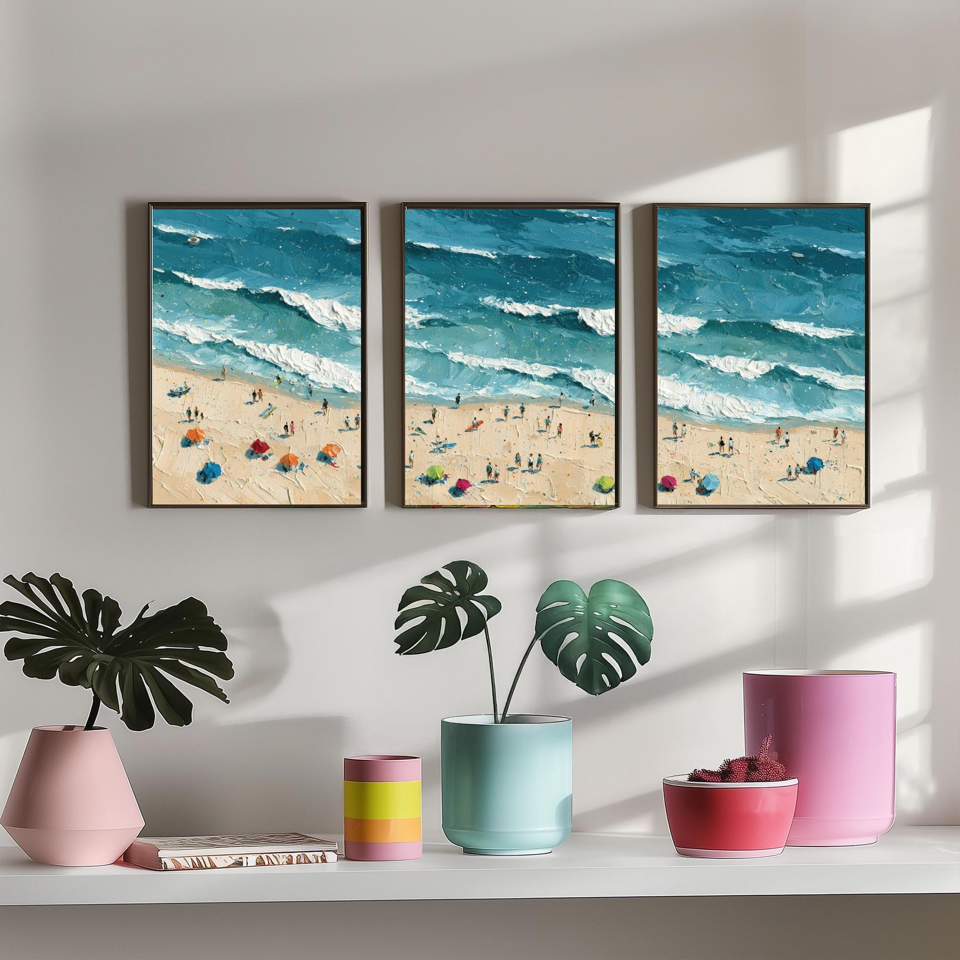 Set of Three Luskentyre Beach Prints - Aerial Coastal Oil Painting Posters - Colourful Seaside Wall Art - Scotland