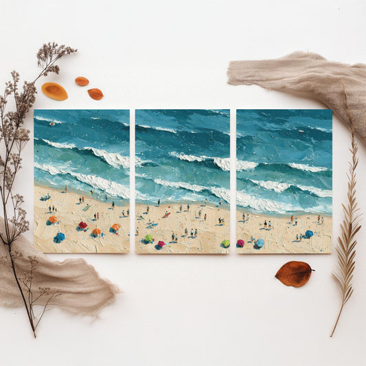 Set of Three Luskentyre Beach Prints - Aerial Coastal Oil Painting Posters - Colourful Seaside Wall Art - Scotland