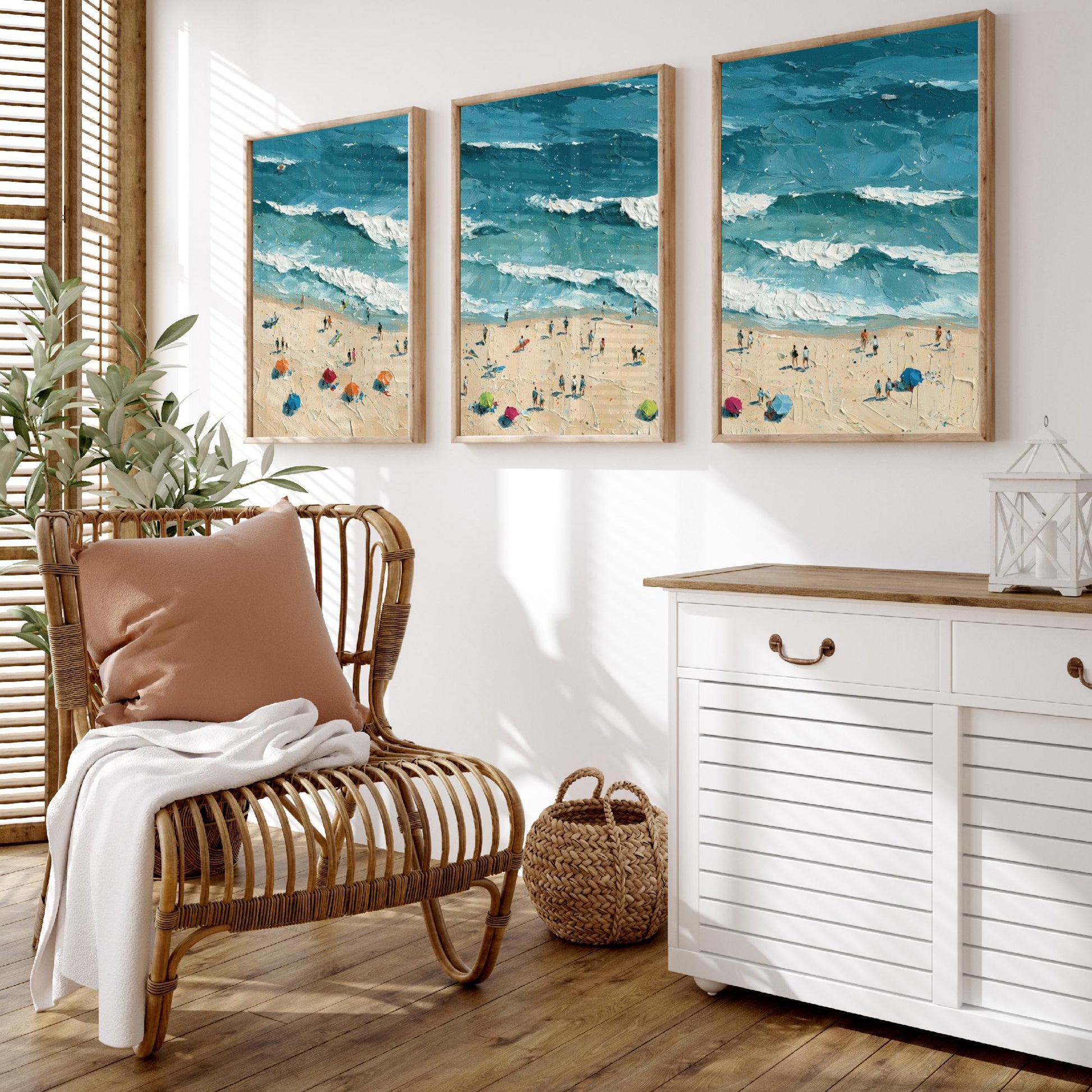 Set of Three Luskentyre Beach Prints - Aerial Coastal Oil Painting Posters - Colourful Seaside Wall Art - Scotland