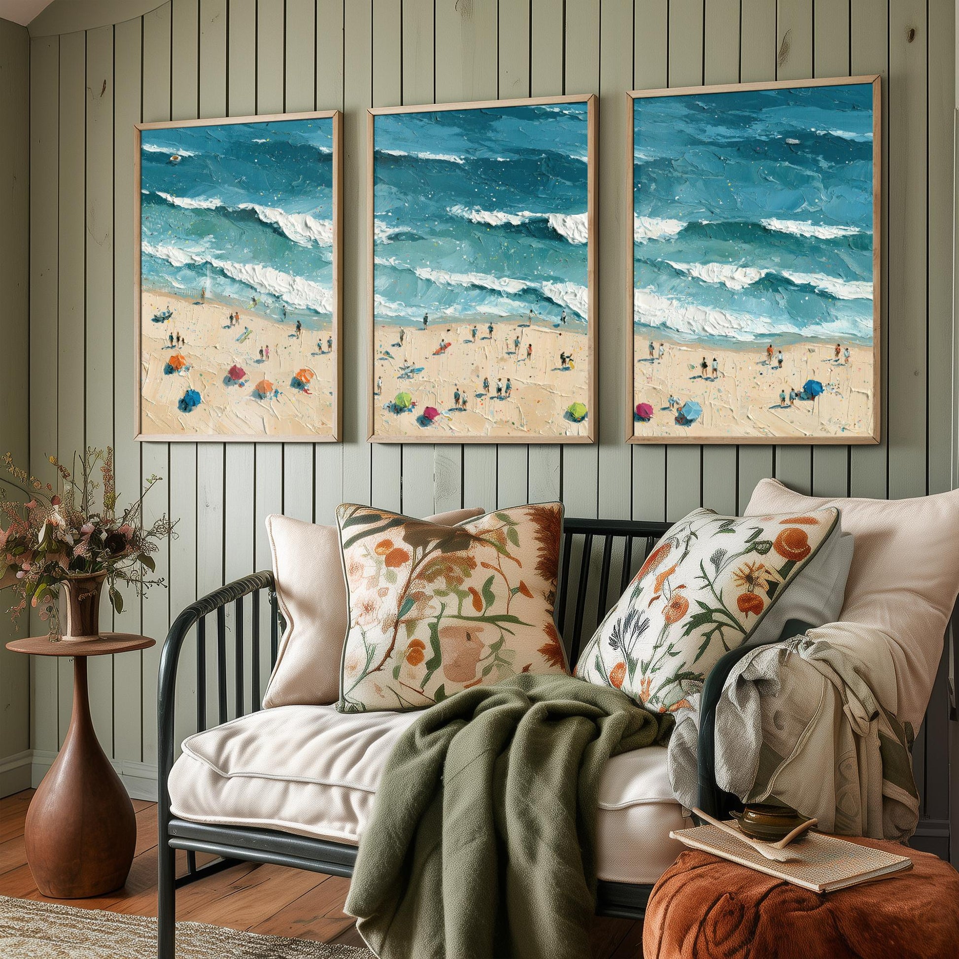 Set of Three Luskentyre Beach Prints - Aerial Coastal Oil Painting Posters - Colourful Seaside Wall Art - Scotland