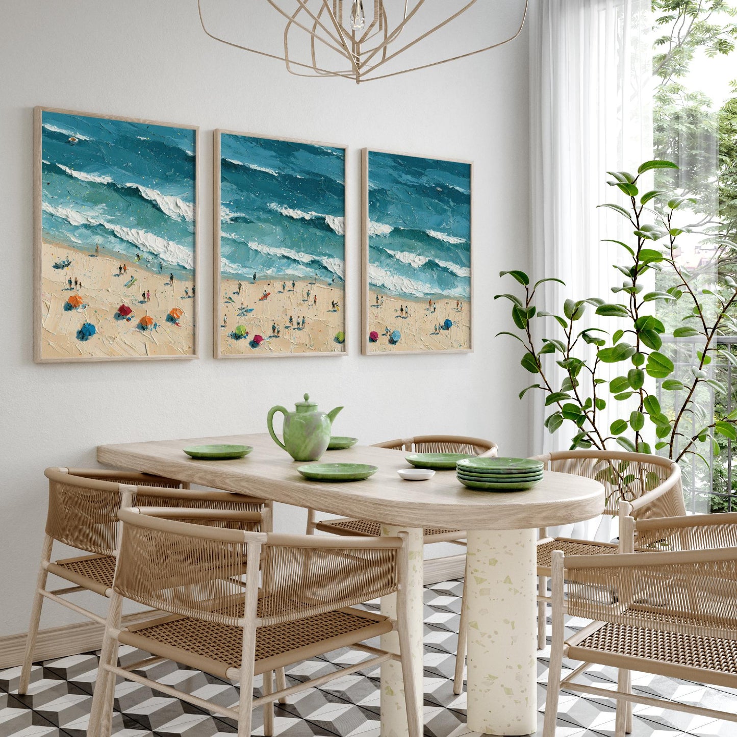 Set of Three Luskentyre Beach Prints - Aerial Coastal Oil Painting Posters - Colourful Seaside Wall Art - Scotland