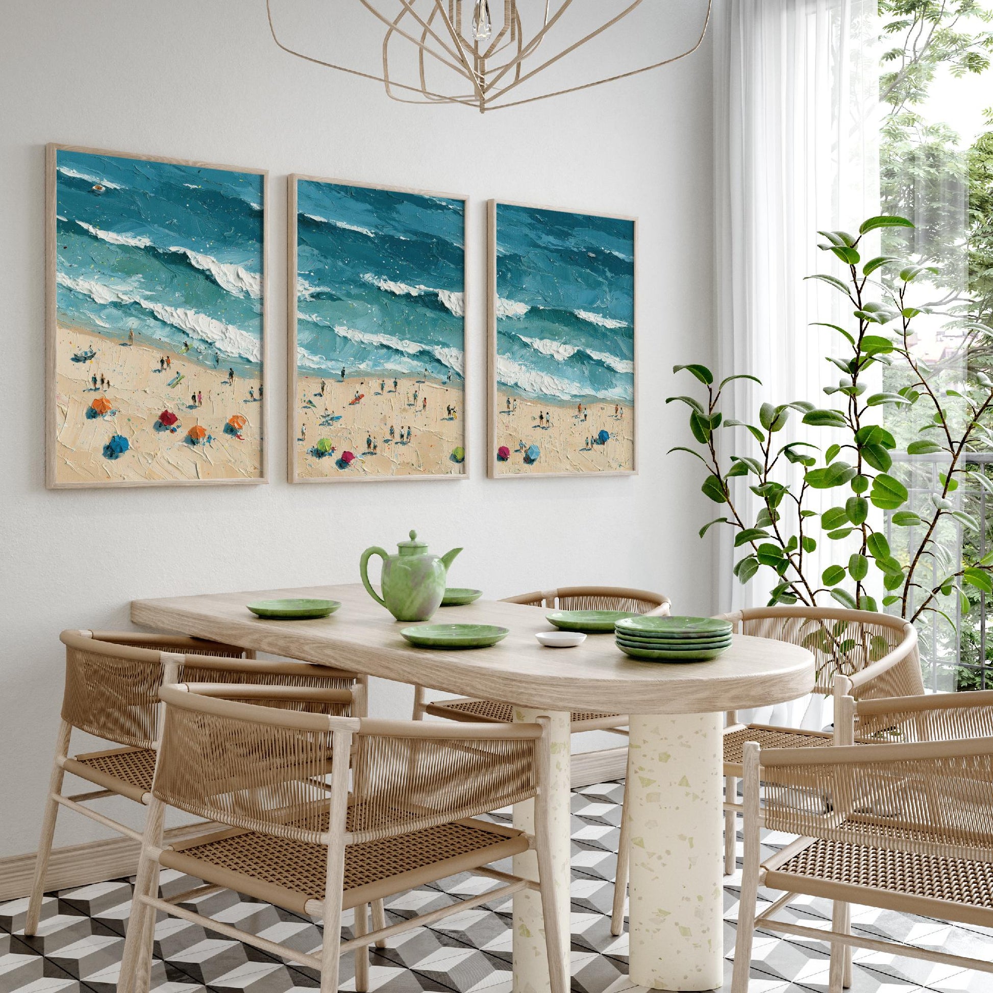 Set of Three Luskentyre Beach Prints - Aerial Coastal Oil Painting Posters - Colourful Seaside Wall Art - Scotland