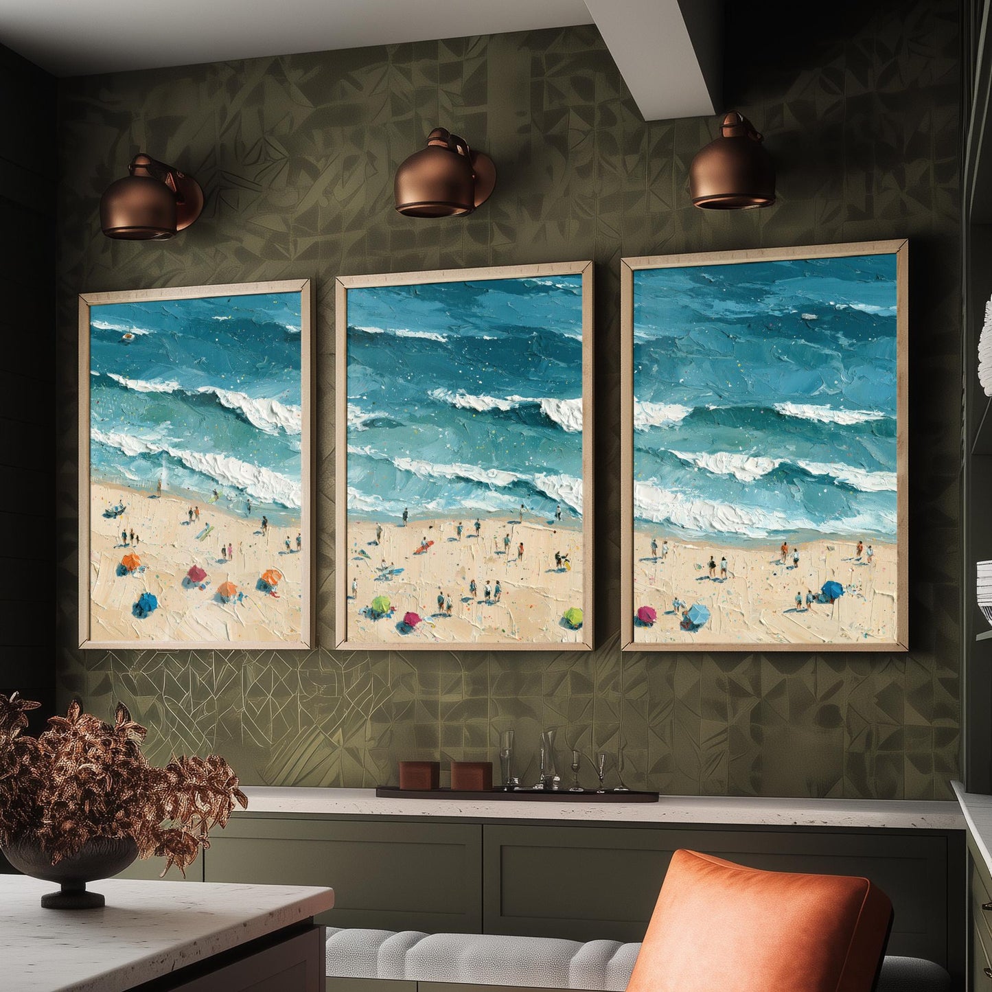 Set of Three Luskentyre Beach Prints - Aerial Coastal Oil Painting Posters - Colourful Seaside Wall Art - Scotland