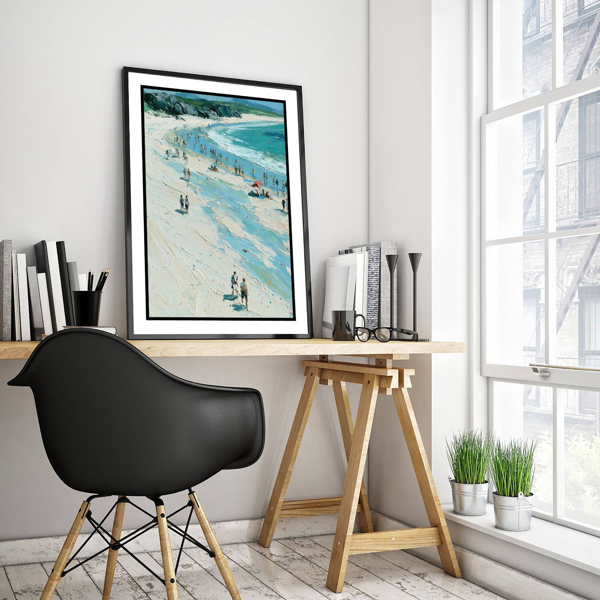 Nairn Beach Travel Poster - Aerial Beach Art Print - Impasto Beach Painting - Highland Panel 1/3