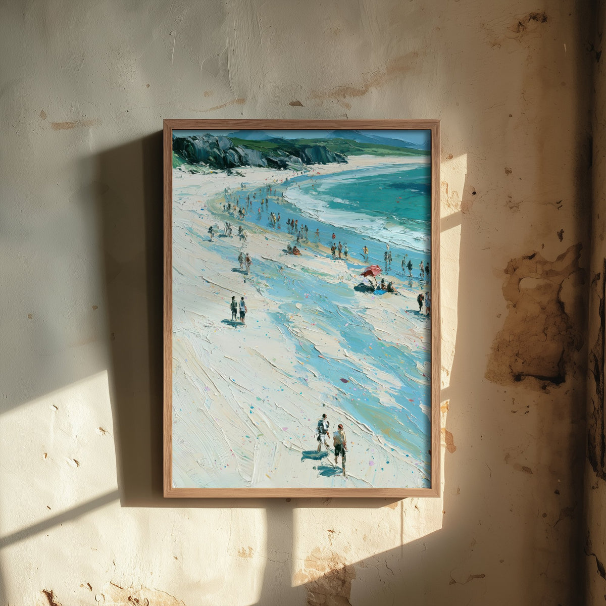 Nairn Beach Travel Poster - Aerial Beach Art Print - Impasto Beach Painting - Highland Panel 1/3