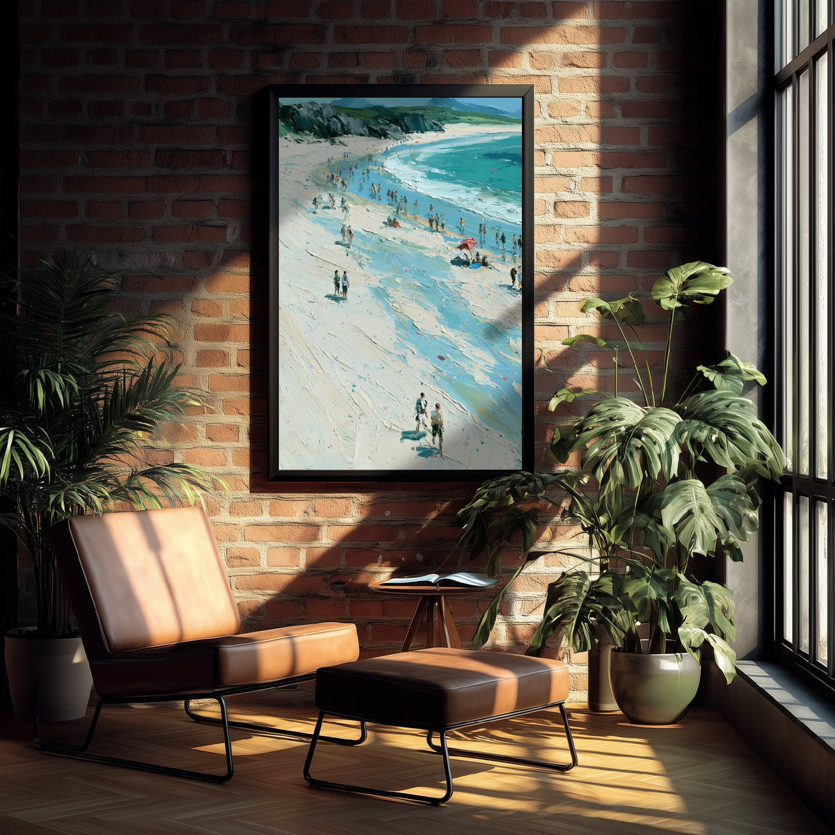 Nairn Beach Travel Poster - Aerial Beach Art Print - Impasto Beach Painting - Highland Panel 1/3