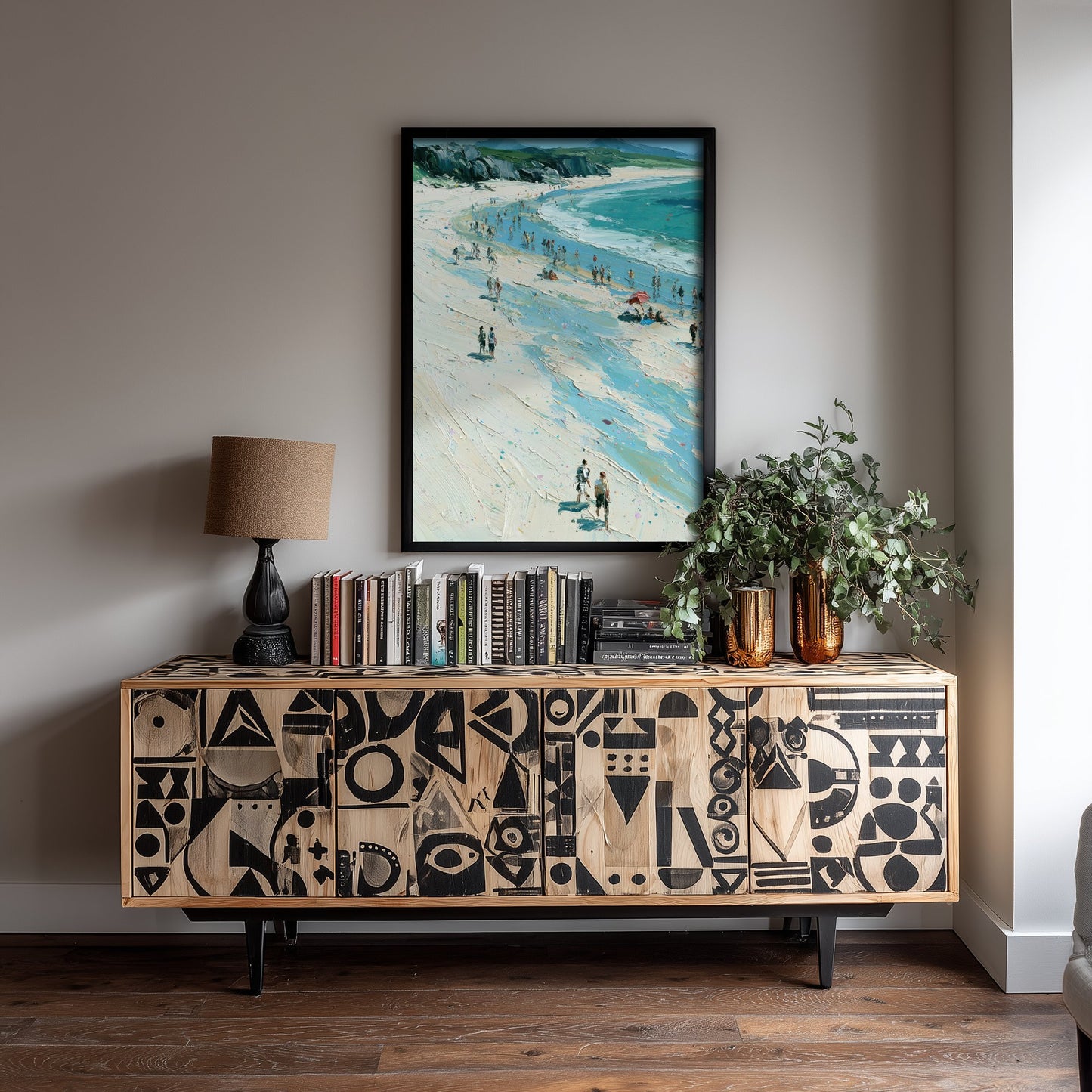 Nairn Beach Travel Poster - Aerial Beach Art Print - Impasto Beach Painting - Highland Panel 1/3