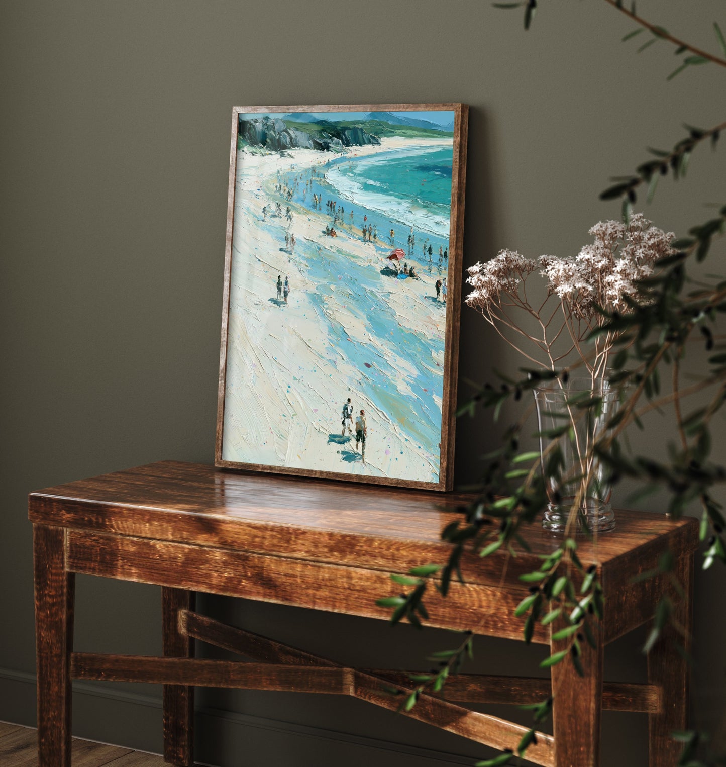 Nairn Beach Travel Poster - Aerial Beach Art Print - Impasto Beach Painting - Highland Panel 1/3