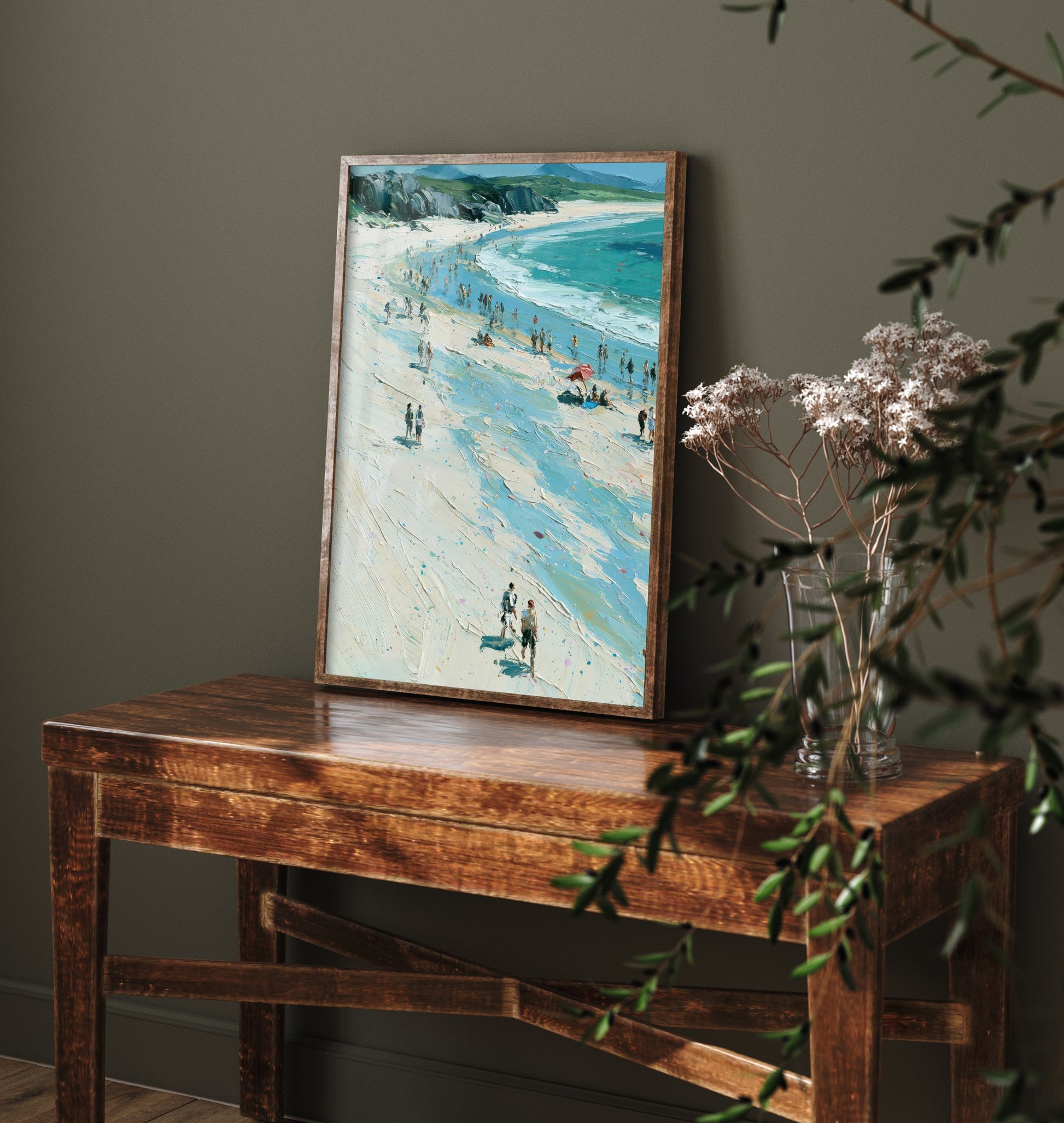 Nairn Beach Travel Poster - Aerial Beach Art Print - Impasto Beach Painting - Highland Panel 1/3