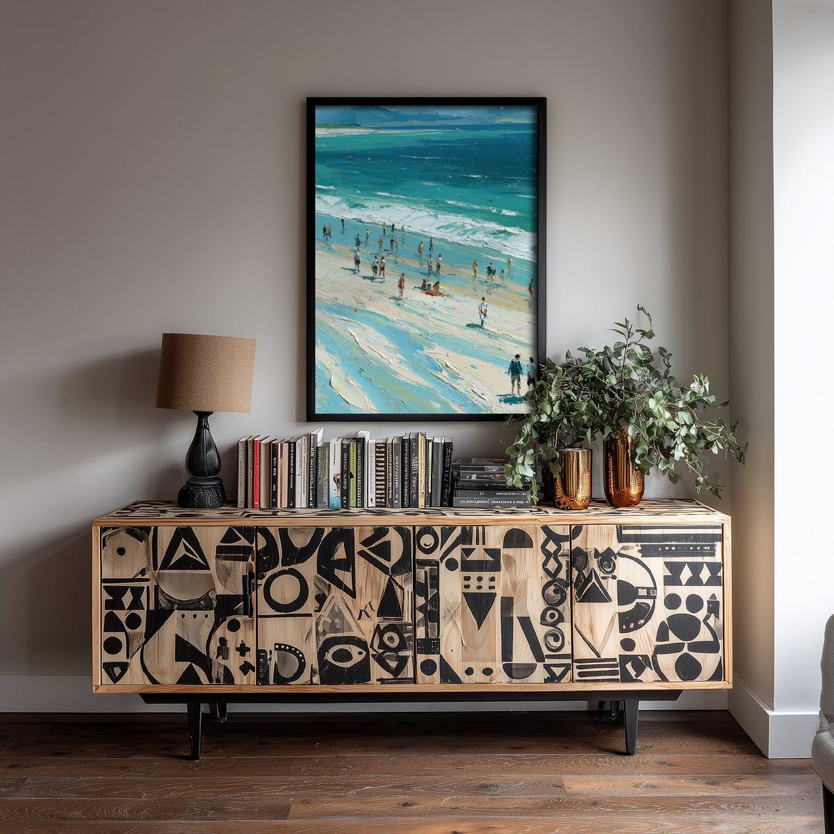 Nairn Beach Travel Poster - Aerial Beach Art Print - Impasto Beach Painting - Highland Panel 2/3