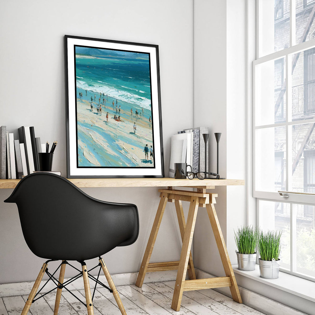 Nairn Beach Travel Poster - Aerial Beach Art Print - Impasto Beach Painting - Highland Panel 2/3