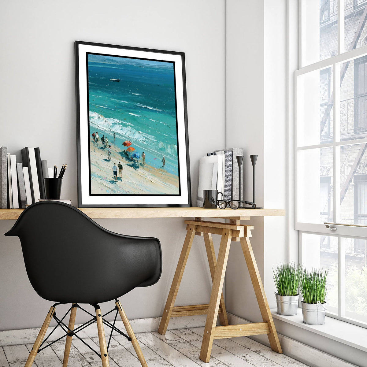 Nairn Beach Travel Poster - Aerial Beach Art Print - Impasto Beach Painting - Highland Panel 3/3