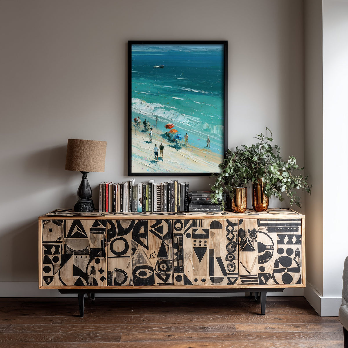 Nairn Beach Travel Poster - Aerial Beach Art Print - Impasto Beach Painting - Highland Panel 3/3