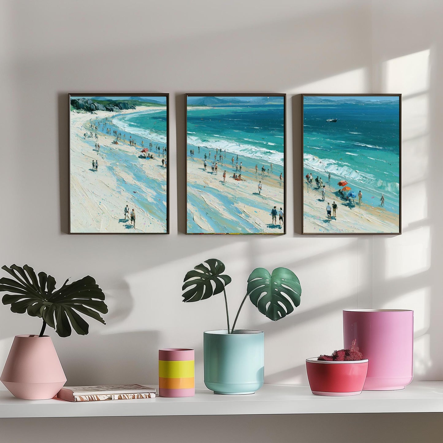 Set of Three Nairn Beach Prints - Aerial Coastal Oil Painting Posters - Colourful Seaside Wall Art - Scotland