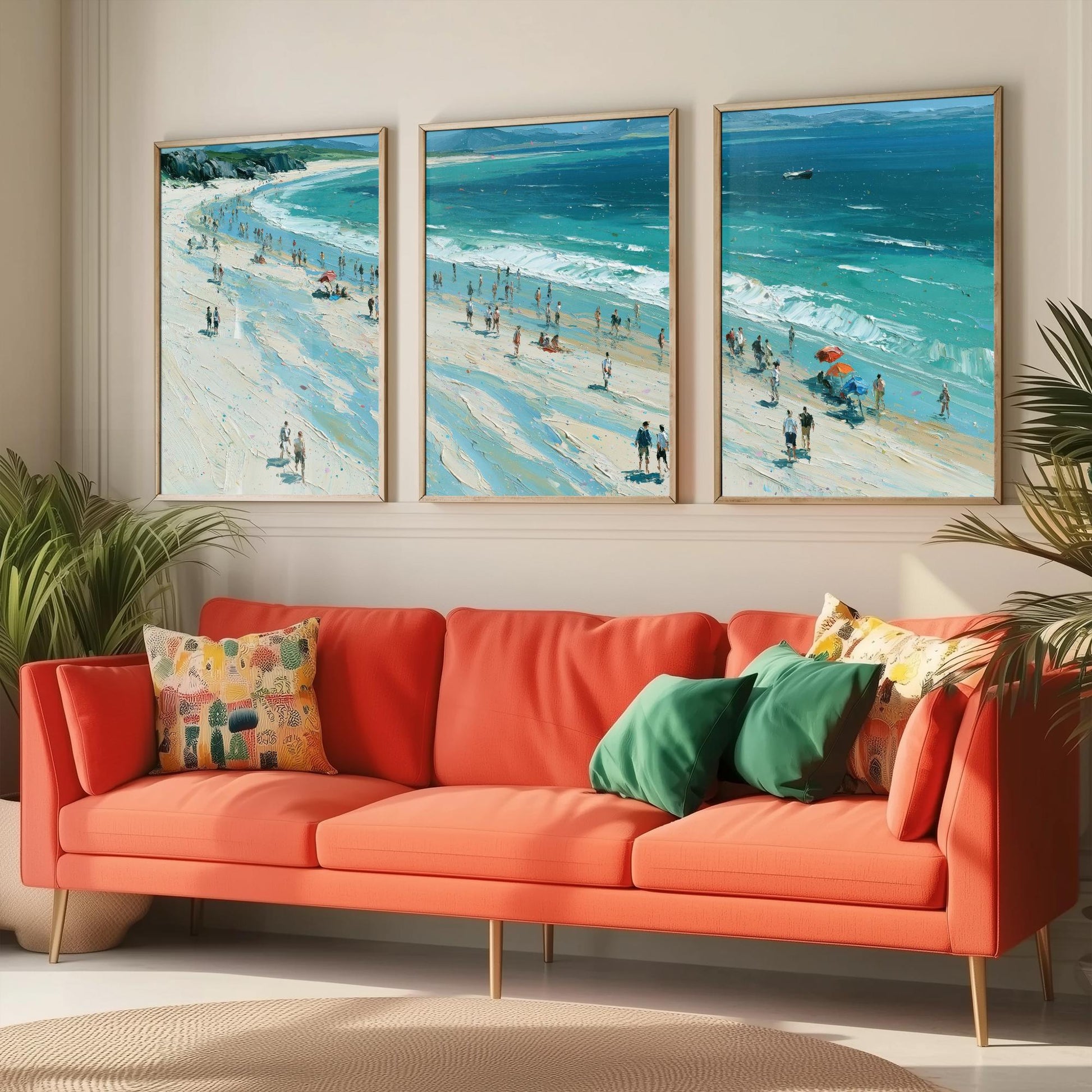 Set of Three Nairn Beach Prints - Aerial Coastal Oil Painting Posters - Colourful Seaside Wall Art - Scotland