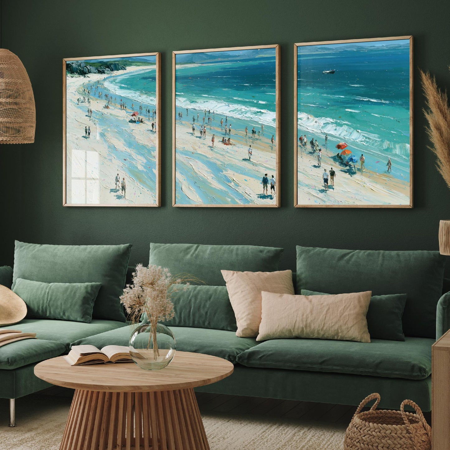Set of Three Nairn Beach Prints - Aerial Coastal Oil Painting Posters - Colourful Seaside Wall Art - Scotland