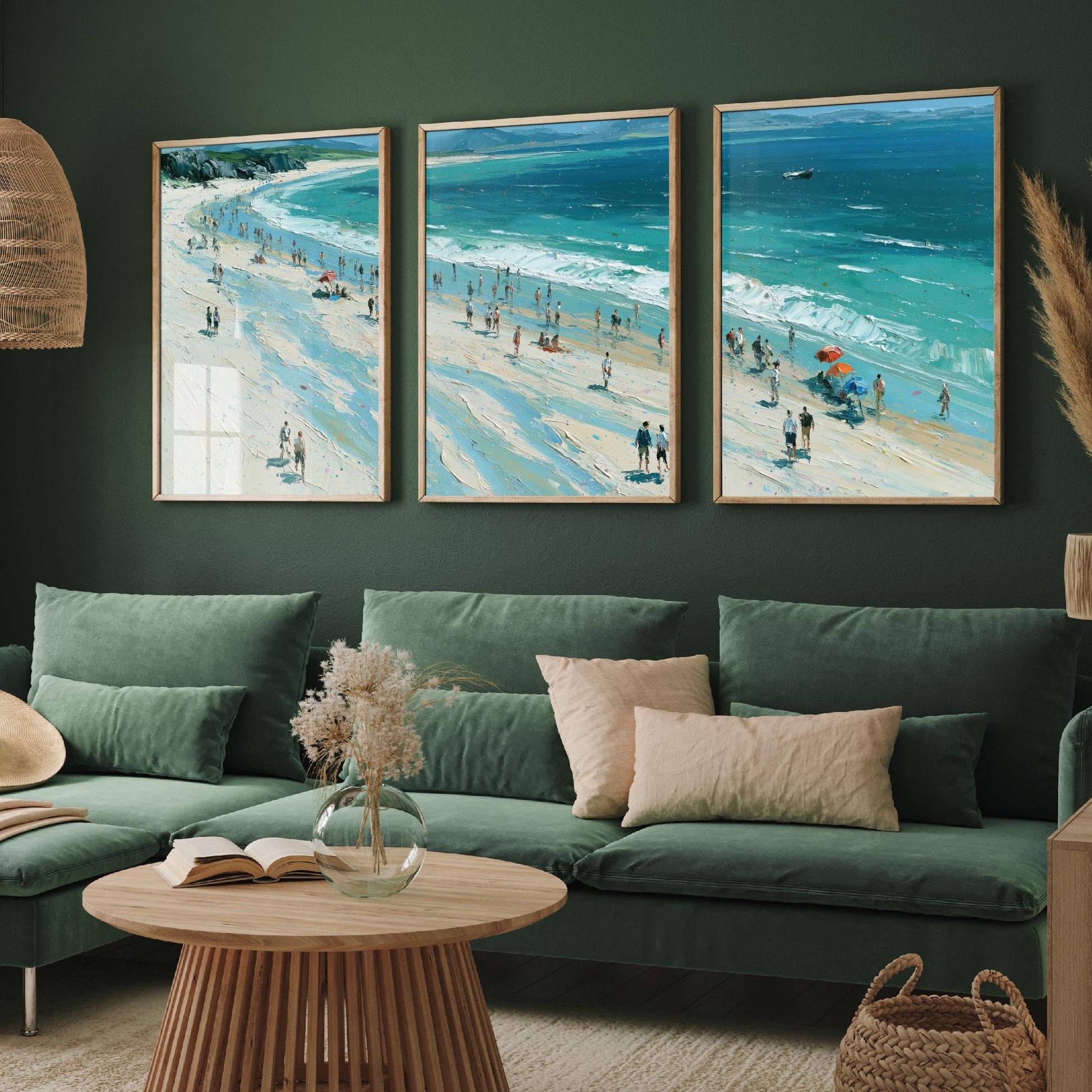 Set of Three Nairn Beach Prints - Aerial Coastal Oil Painting Posters - Colourful Seaside Wall Art - Scotland