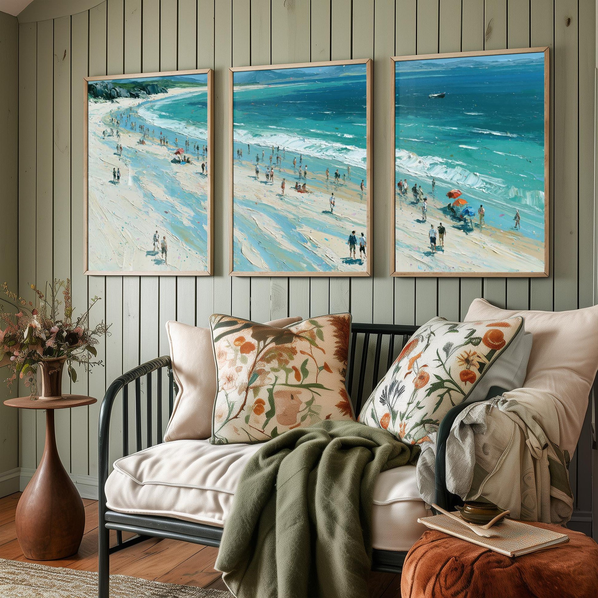 Set of Three Nairn Beach Prints - Aerial Coastal Oil Painting Posters - Colourful Seaside Wall Art - Scotland