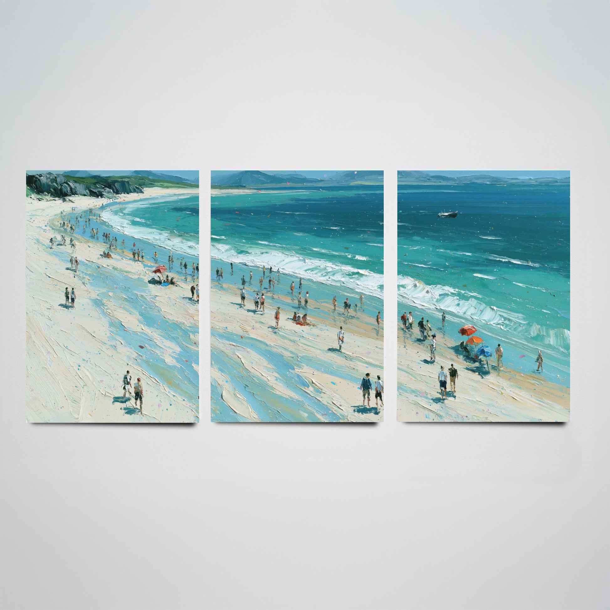 Set of Three Nairn Beach Prints - Aerial Coastal Oil Painting Posters - Colourful Seaside Wall Art - Scotland