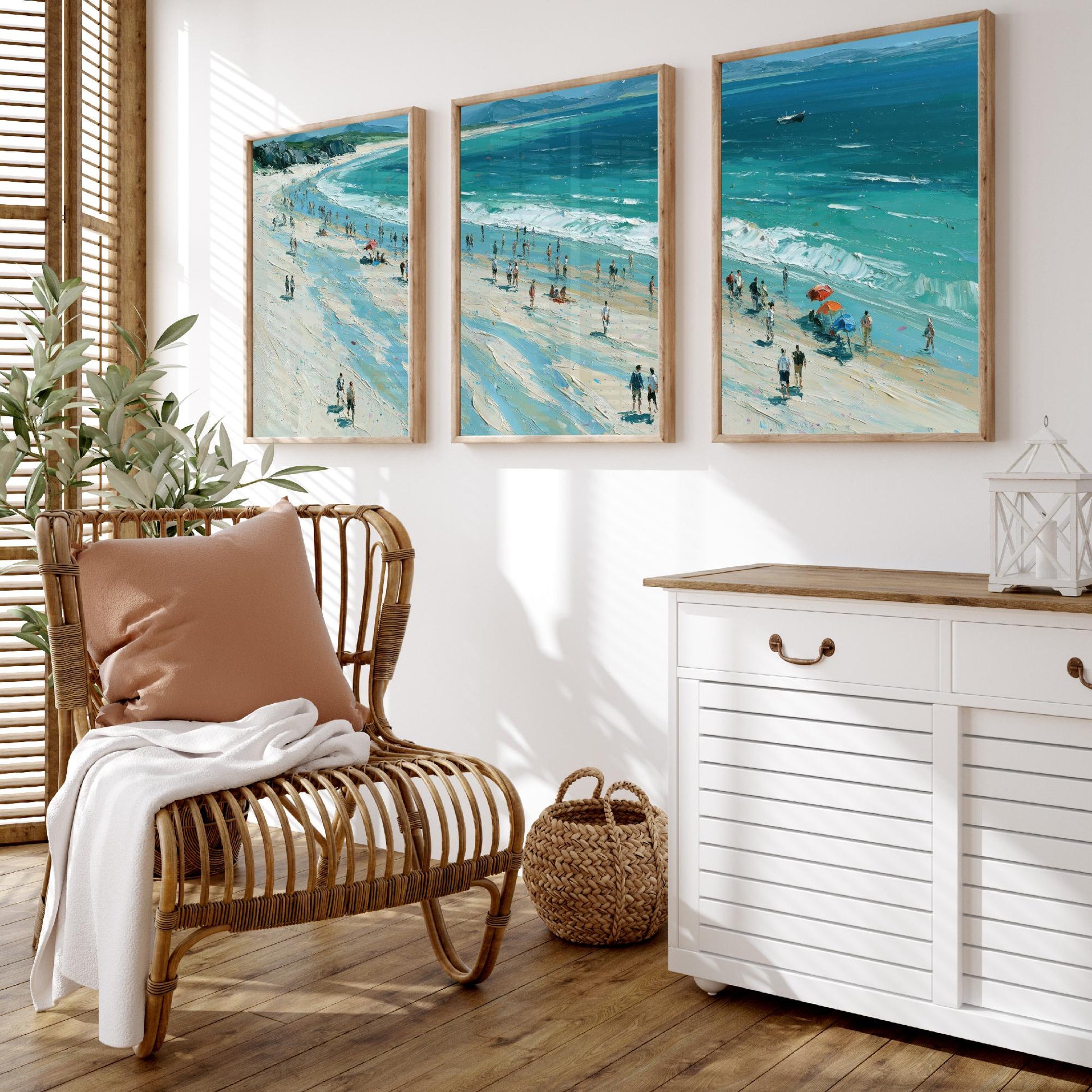 Set of Three Nairn Beach Prints - Aerial Coastal Oil Painting Posters - Colourful Seaside Wall Art - Scotland