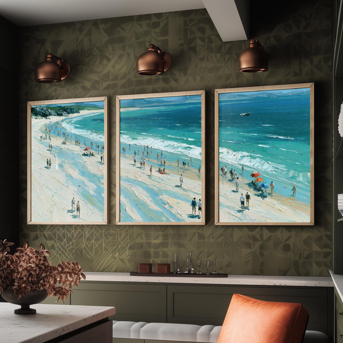 Set of Three Nairn Beach Prints - Aerial Coastal Oil Painting Posters - Colourful Seaside Wall Art - Scotland
