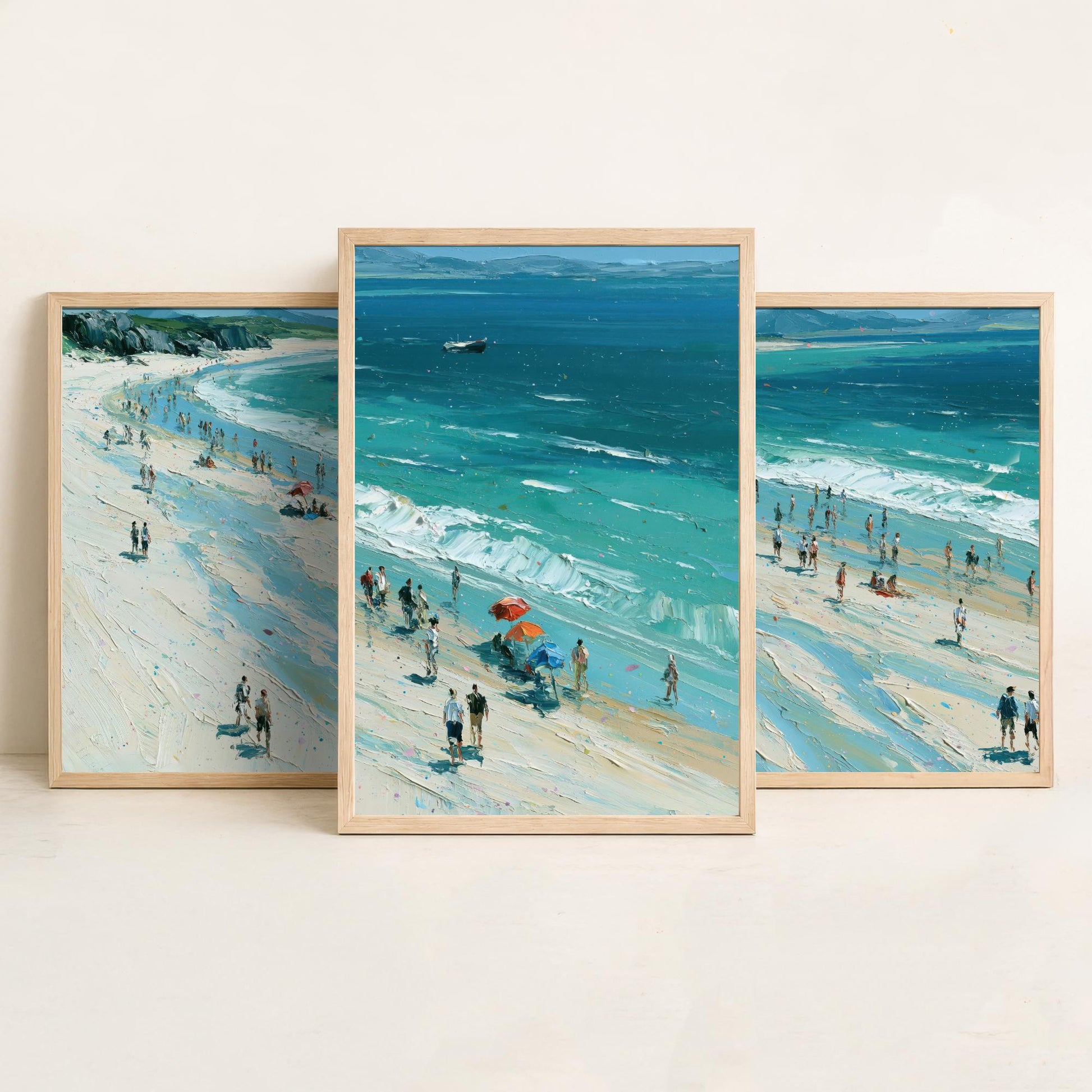 Set of Three Nairn Beach Prints - Aerial Coastal Oil Painting Posters - Colourful Seaside Wall Art - Scotland
