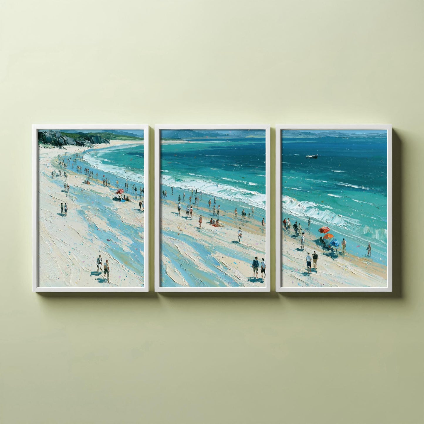 Set of Three Nairn Beach Prints - Aerial Coastal Oil Painting Posters - Colourful Seaside Wall Art - Scotland