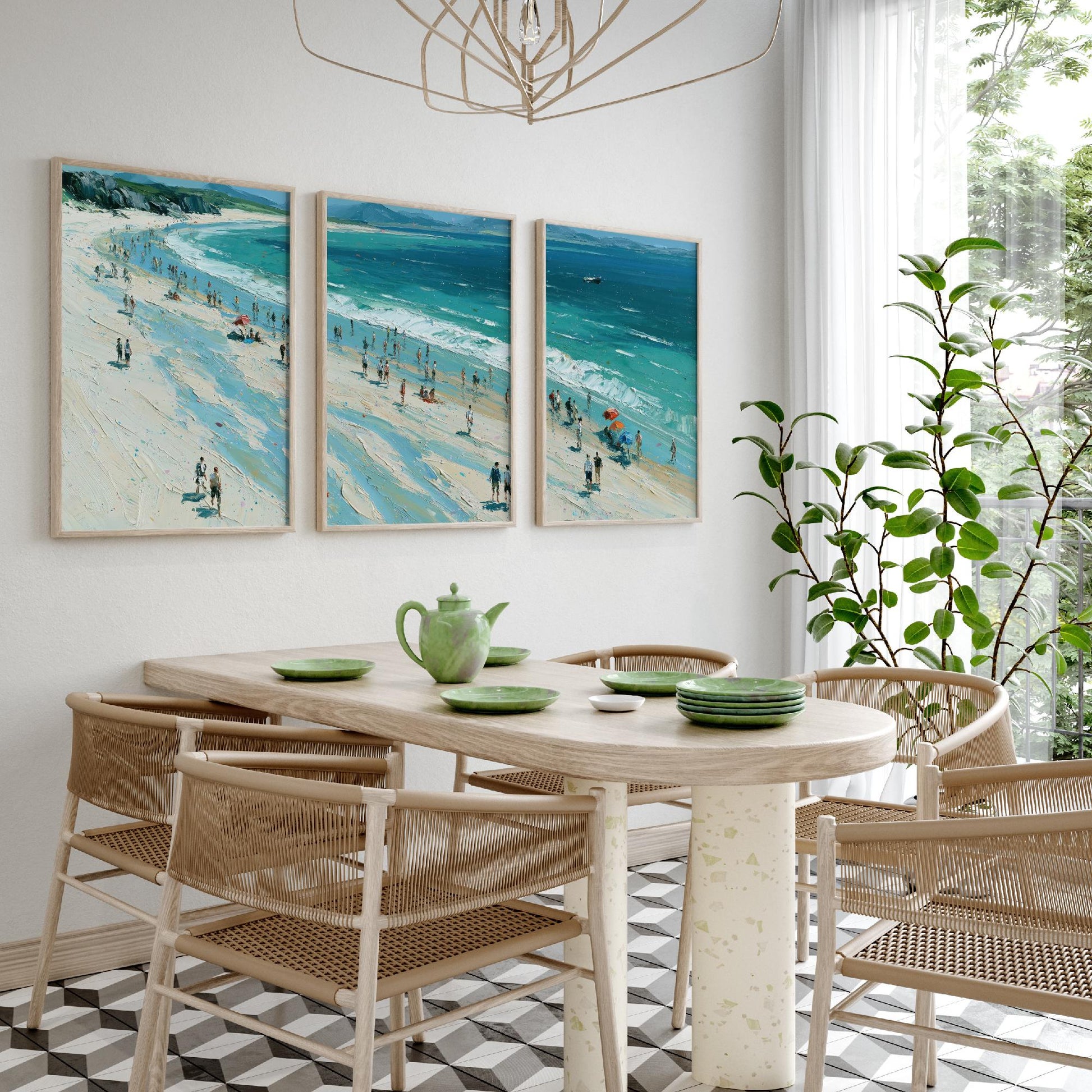 Set of Three Nairn Beach Prints - Aerial Coastal Oil Painting Posters - Colourful Seaside Wall Art - Scotland