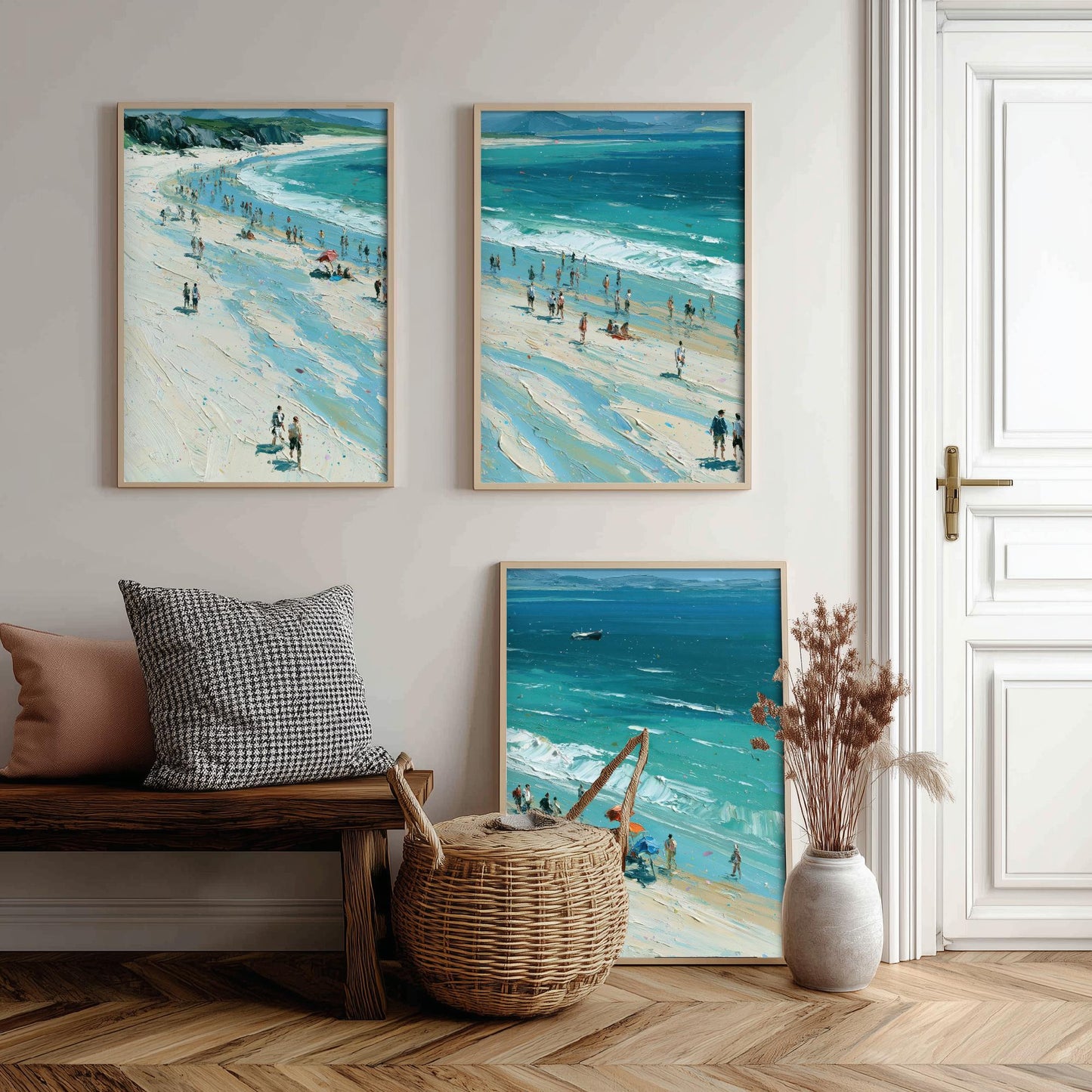 Set of Three Nairn Beach Prints - Aerial Coastal Oil Painting Posters - Colourful Seaside Wall Art - Scotland