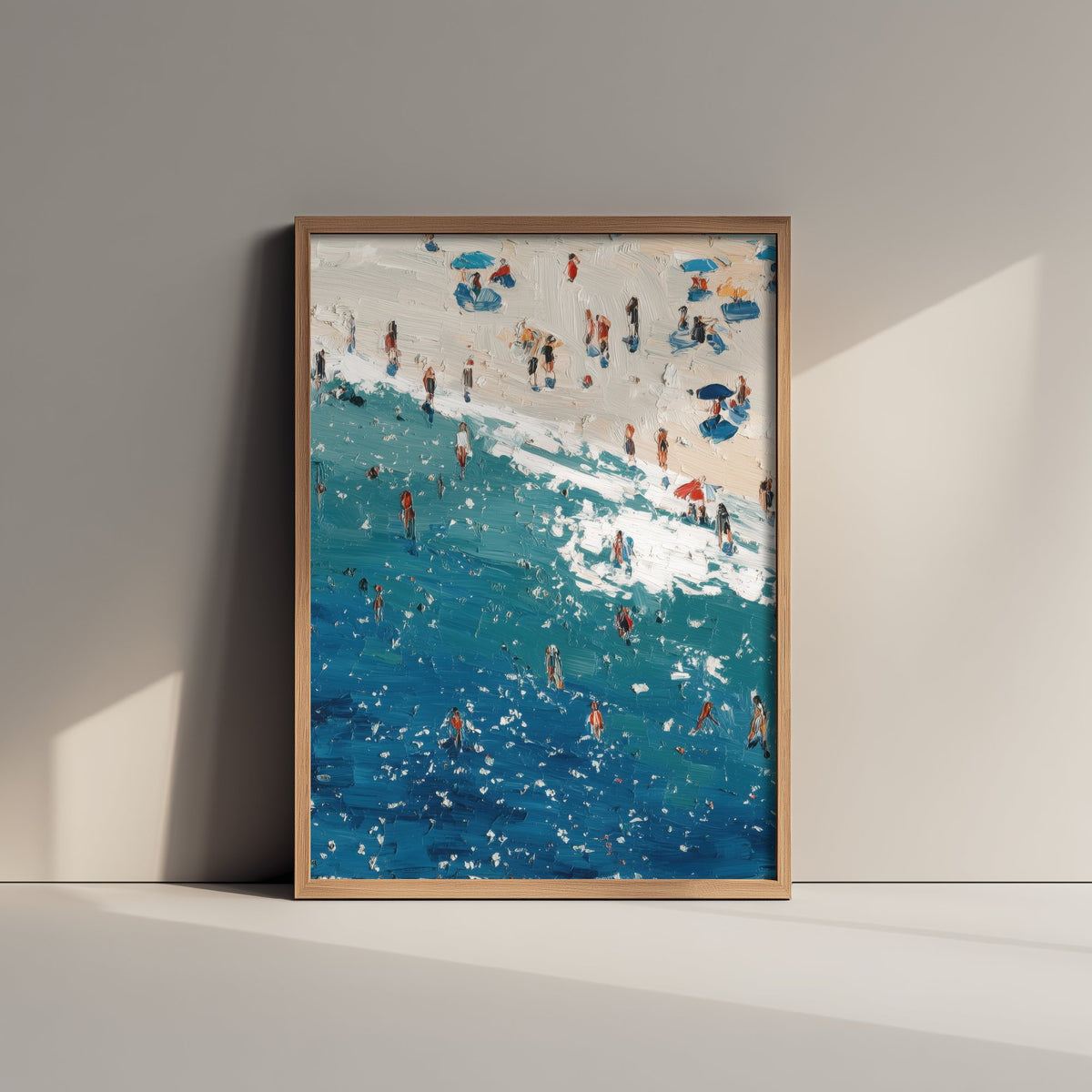 Perranporth Beach Travel Poster - Aerial Beach Art Print - Impasto Beach Painting - Cornwall Panel 1/3