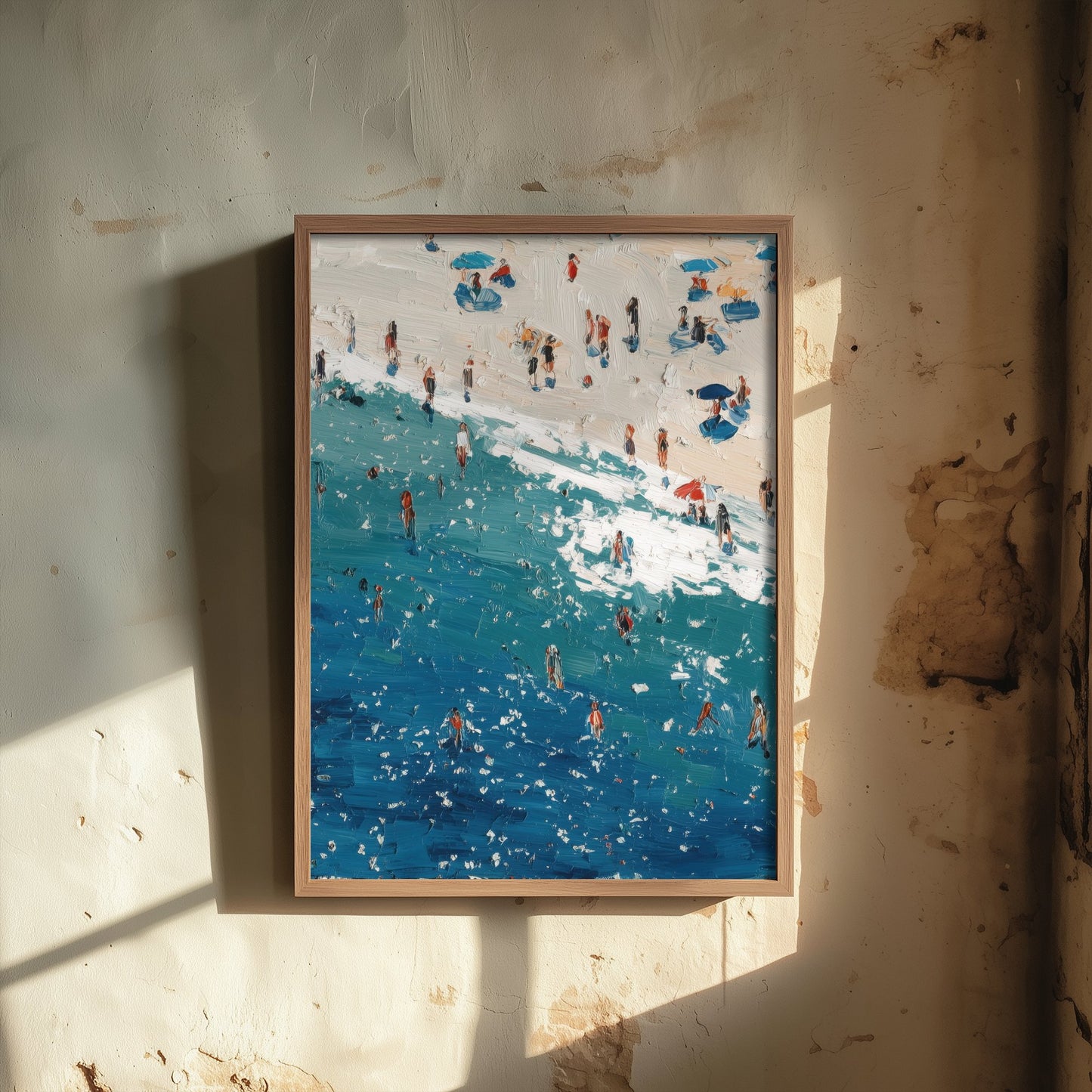 Perranporth Beach Travel Poster - Aerial Beach Art Print - Impasto Beach Painting - Cornwall Panel 1/3