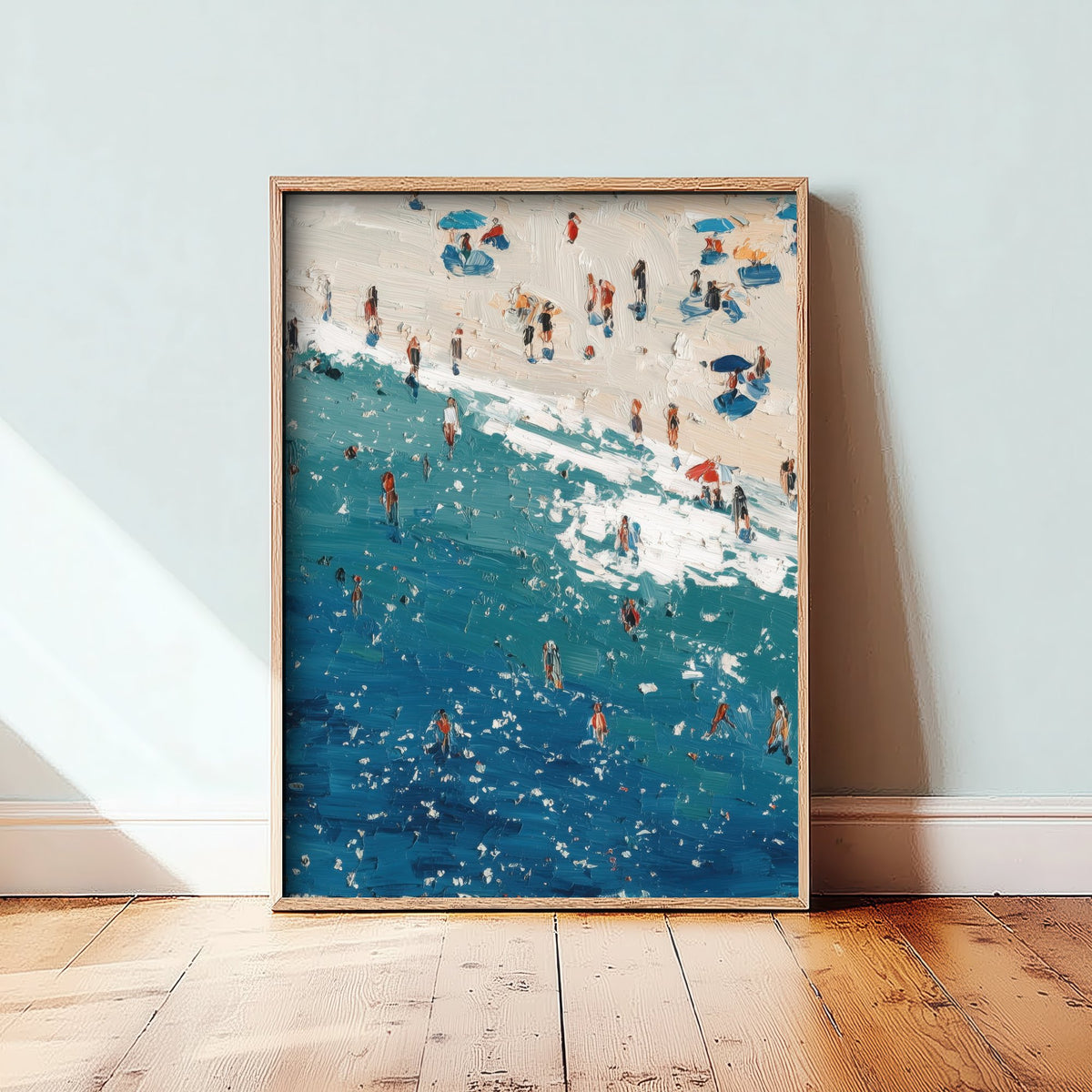 Perranporth Beach Travel Poster - Aerial Beach Art Print - Impasto Beach Painting - Cornwall Panel 1/3