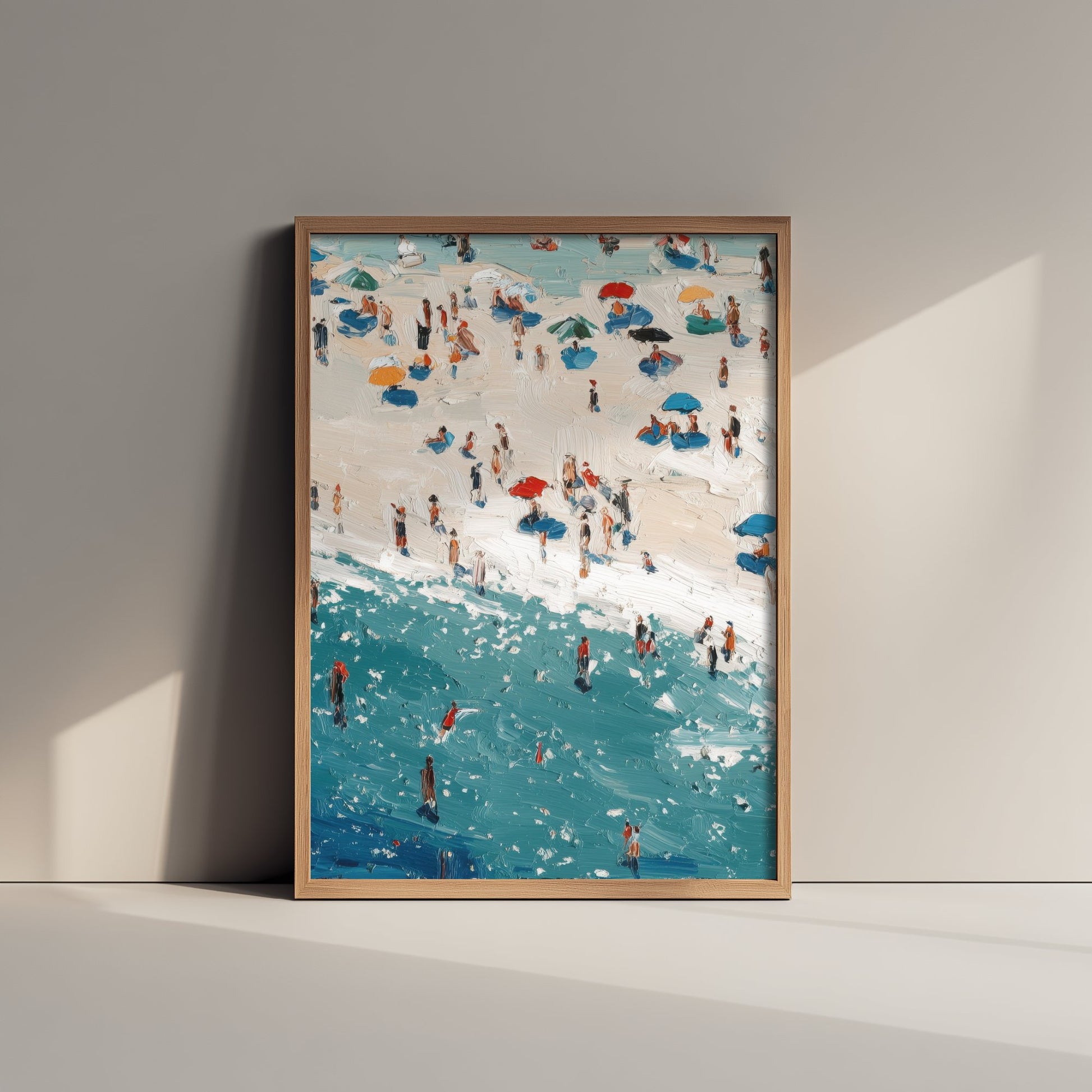 Perranporth Beach Travel Poster - Aerial Beach Art Print - Impasto Beach Painting - Cornwall Panel 2/3