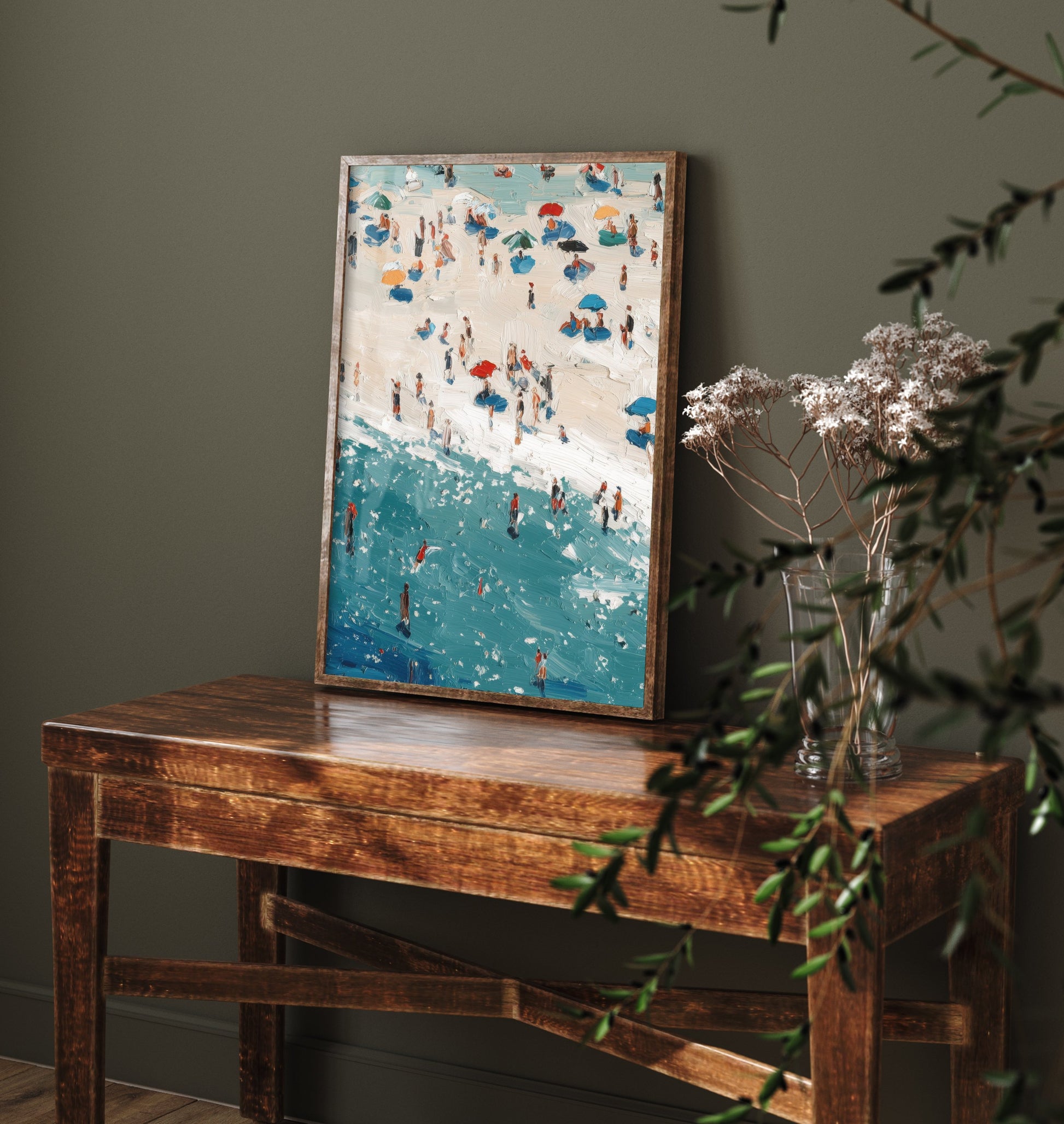 Perranporth Beach Travel Poster - Aerial Beach Art Print - Impasto Beach Painting - Cornwall Panel 2/3
