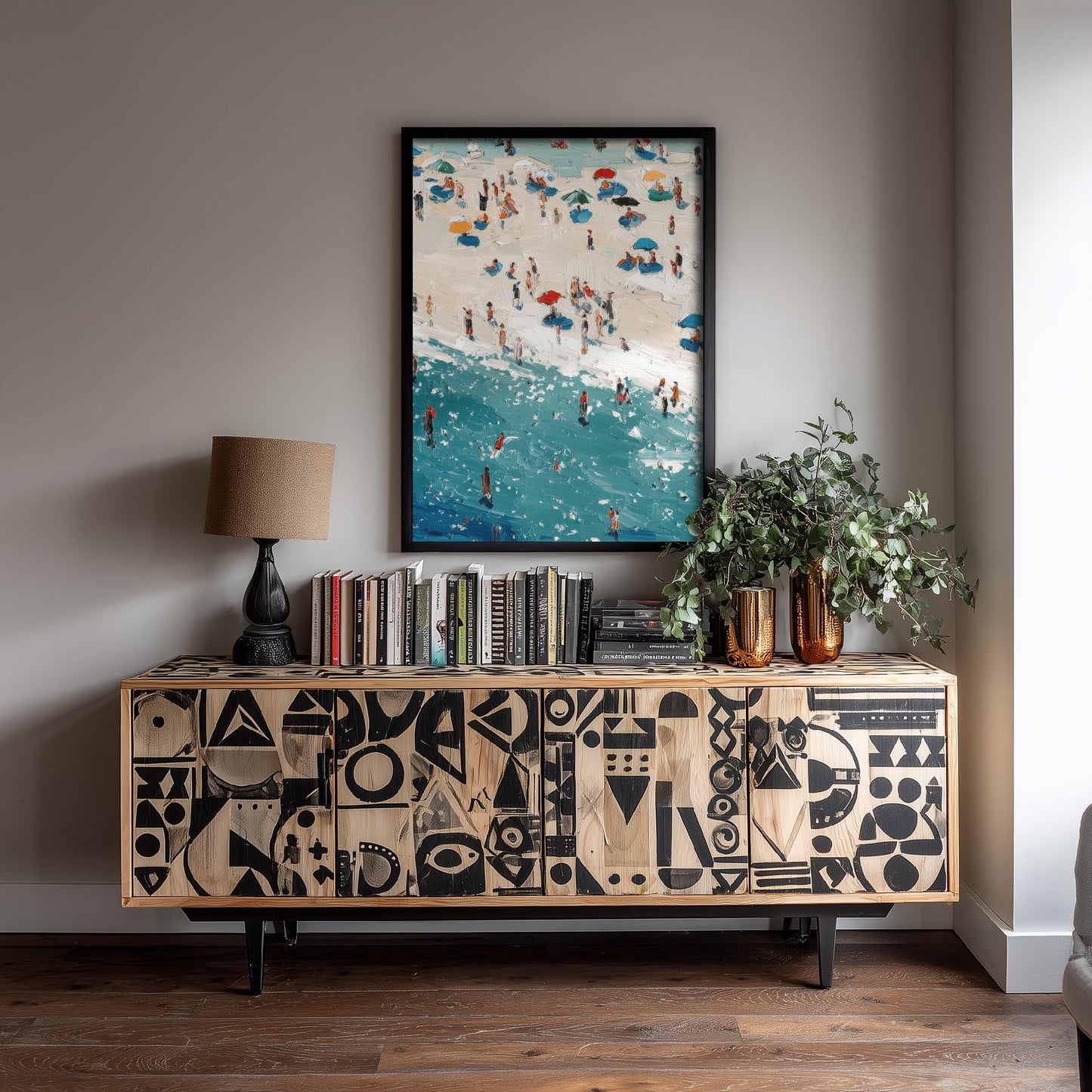 Perranporth Beach Travel Poster - Aerial Beach Art Print - Impasto Beach Painting - Cornwall Panel 2/3