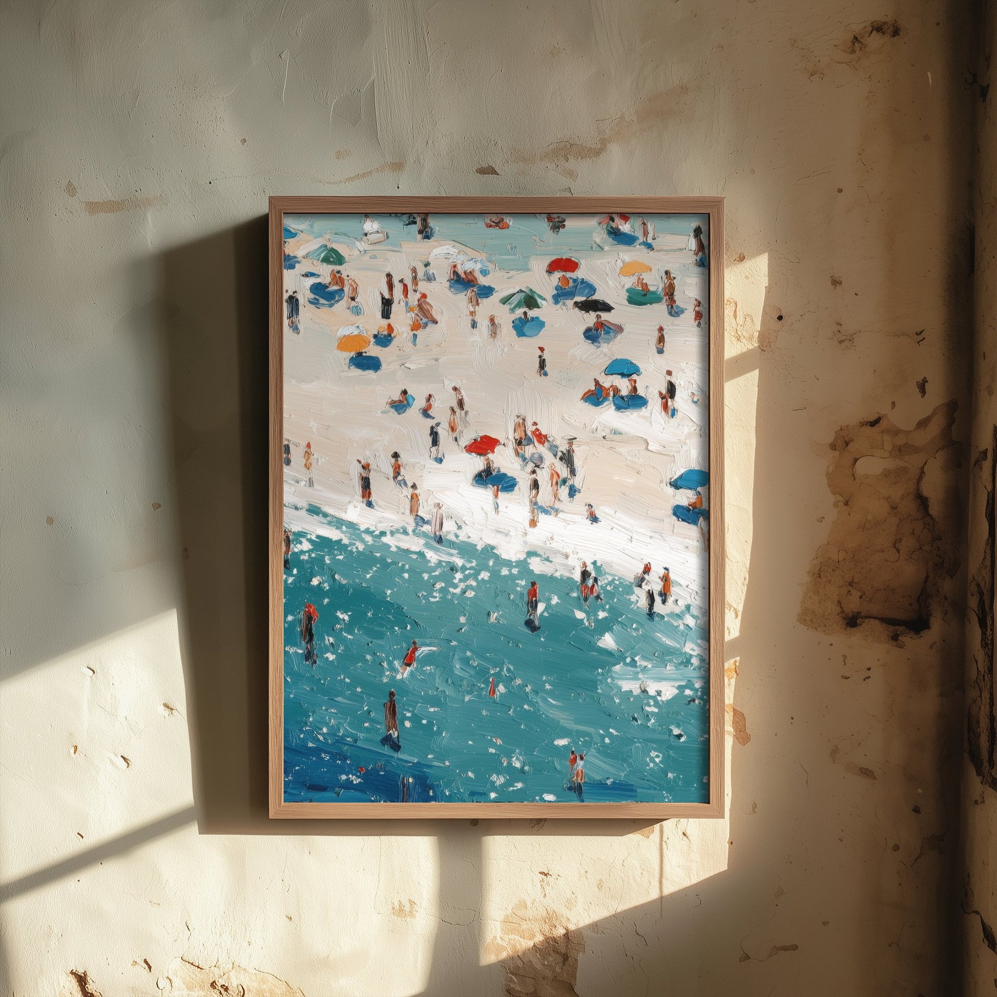 Perranporth Beach Travel Poster - Aerial Beach Art Print - Impasto Beach Painting - Cornwall Panel 2/3