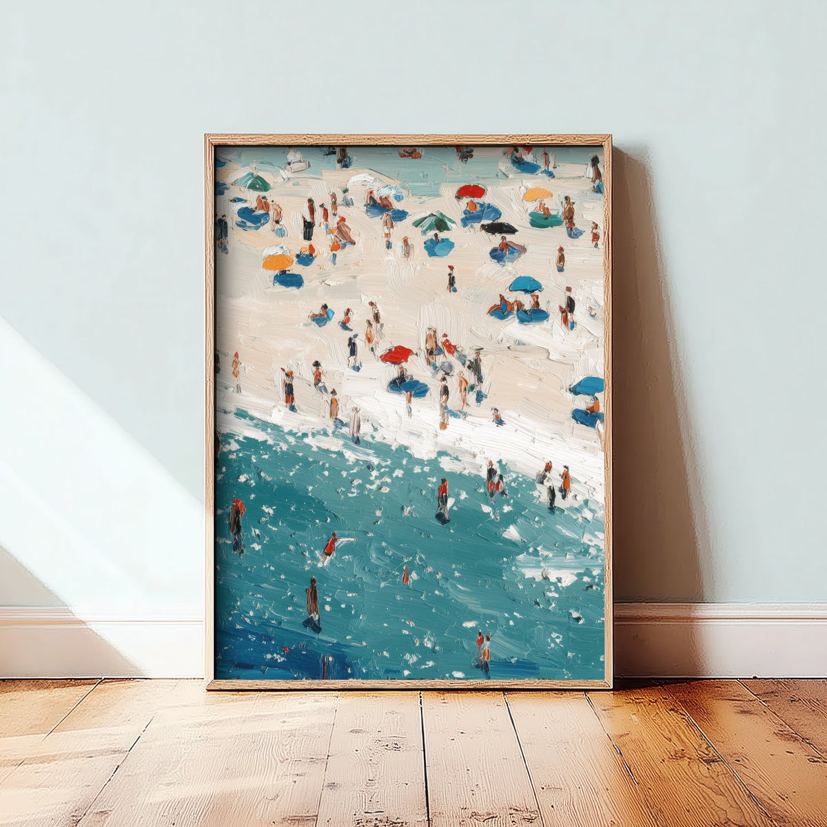 Perranporth Beach Travel Poster - Aerial Beach Art Print - Impasto Beach Painting - Cornwall Panel 2/3