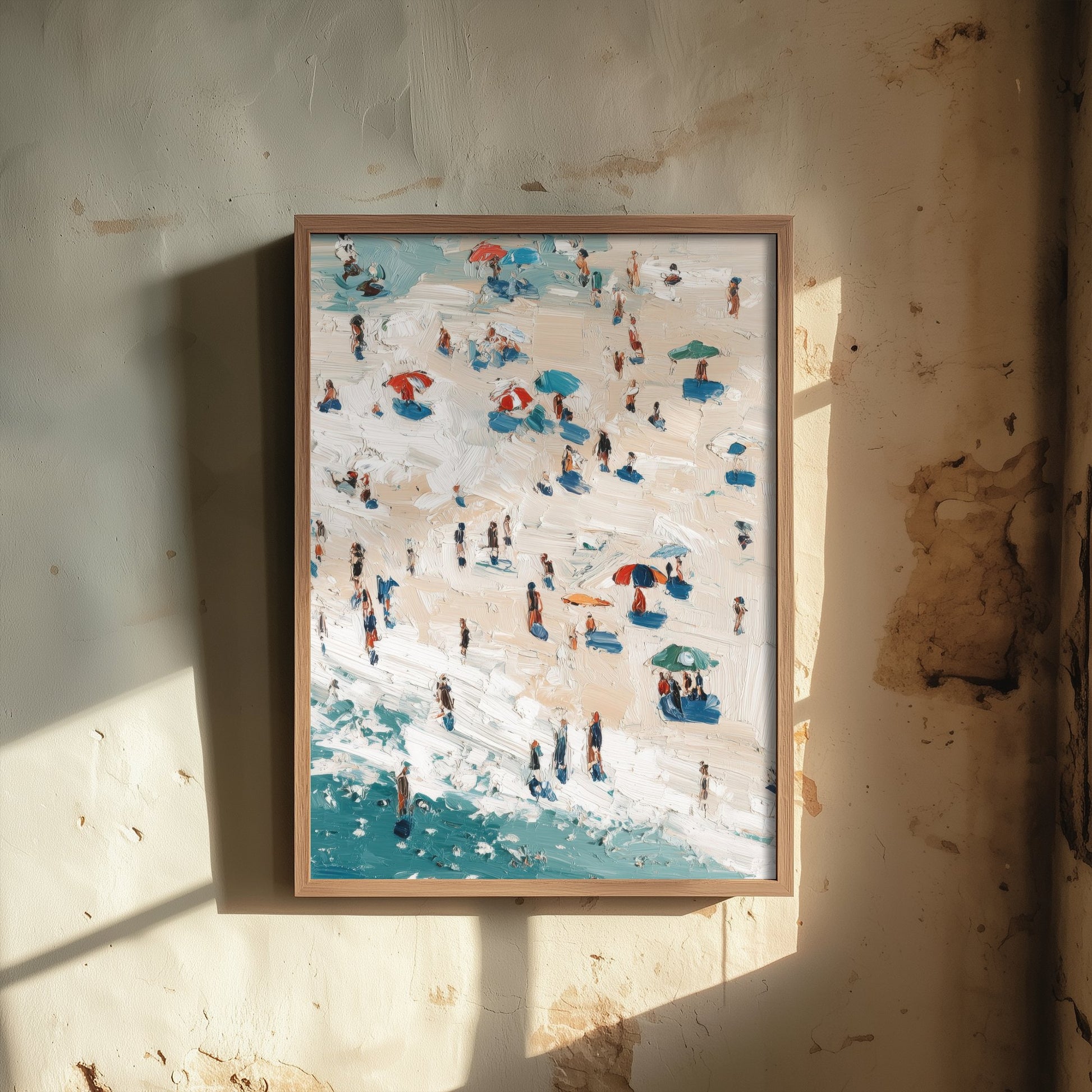 Perranporth Beach Travel Poster - Aerial Beach Art Print - Impasto Beach Painting - Cornwall Panel 3/3