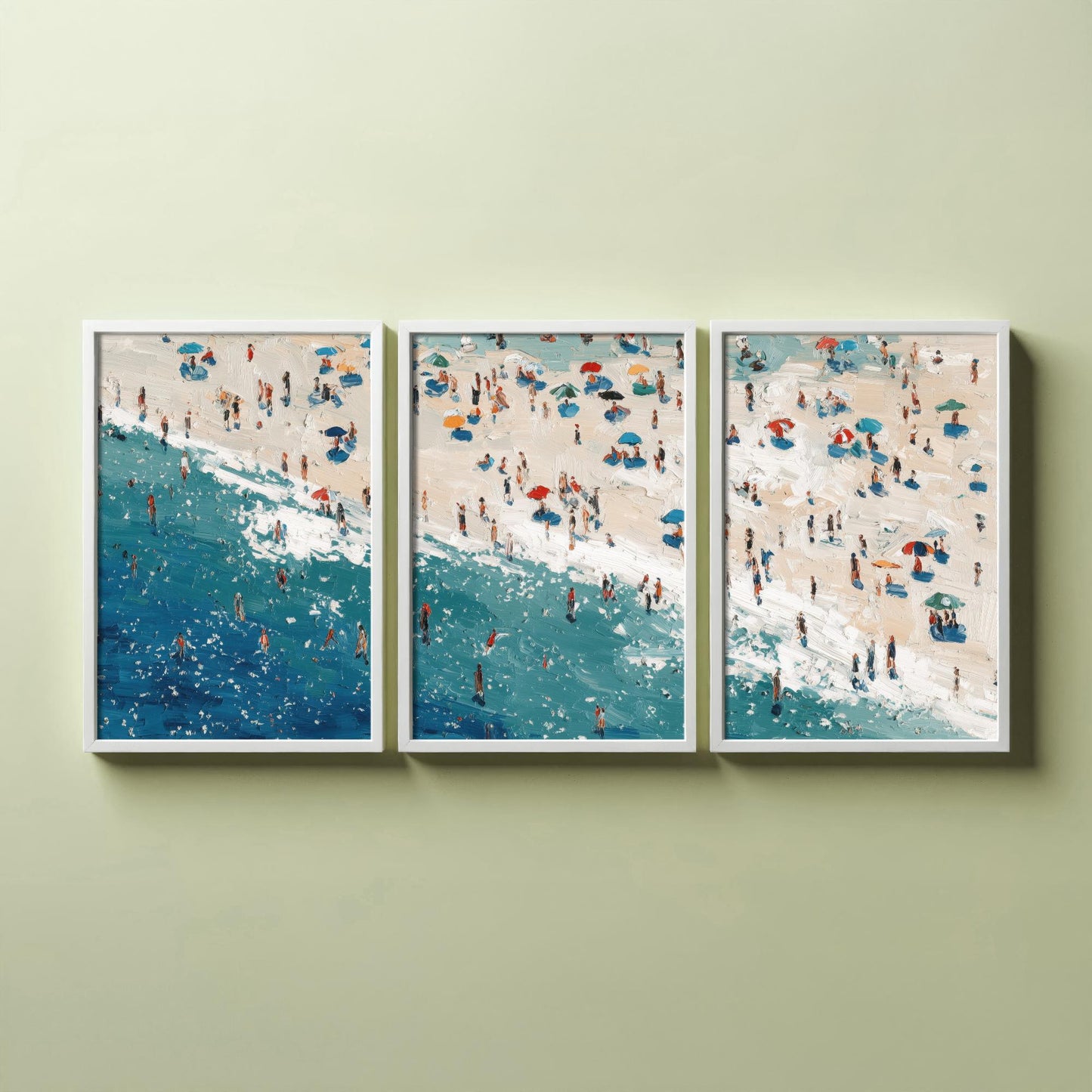 Perranporth Beach Set of Three Prints - Aerial Cornwall Coast Posters - Palette Knife Oil Painting - Cornish Surf Wall Art