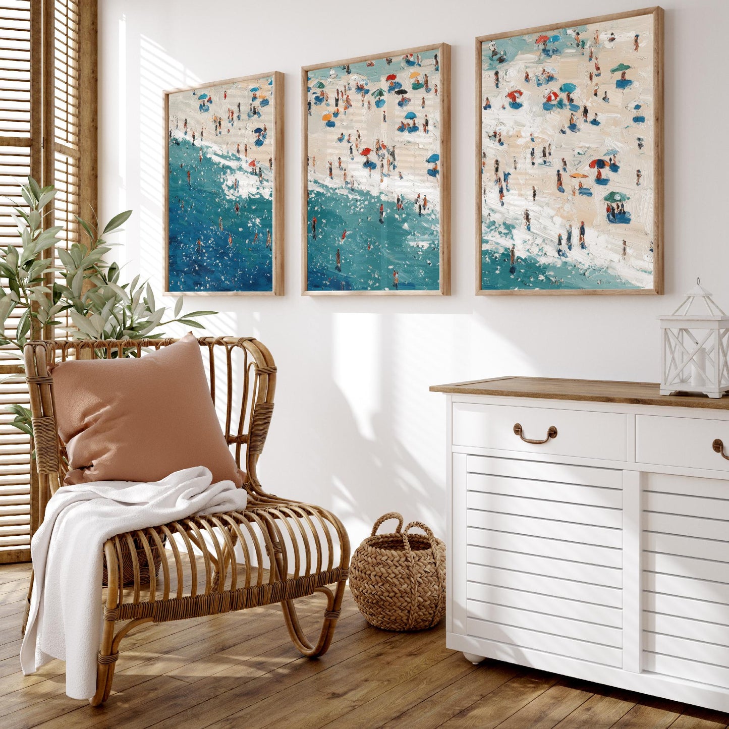 Perranporth Beach Set of Three Prints - Aerial Cornwall Coast Posters - Palette Knife Oil Painting - Cornish Surf Wall Art