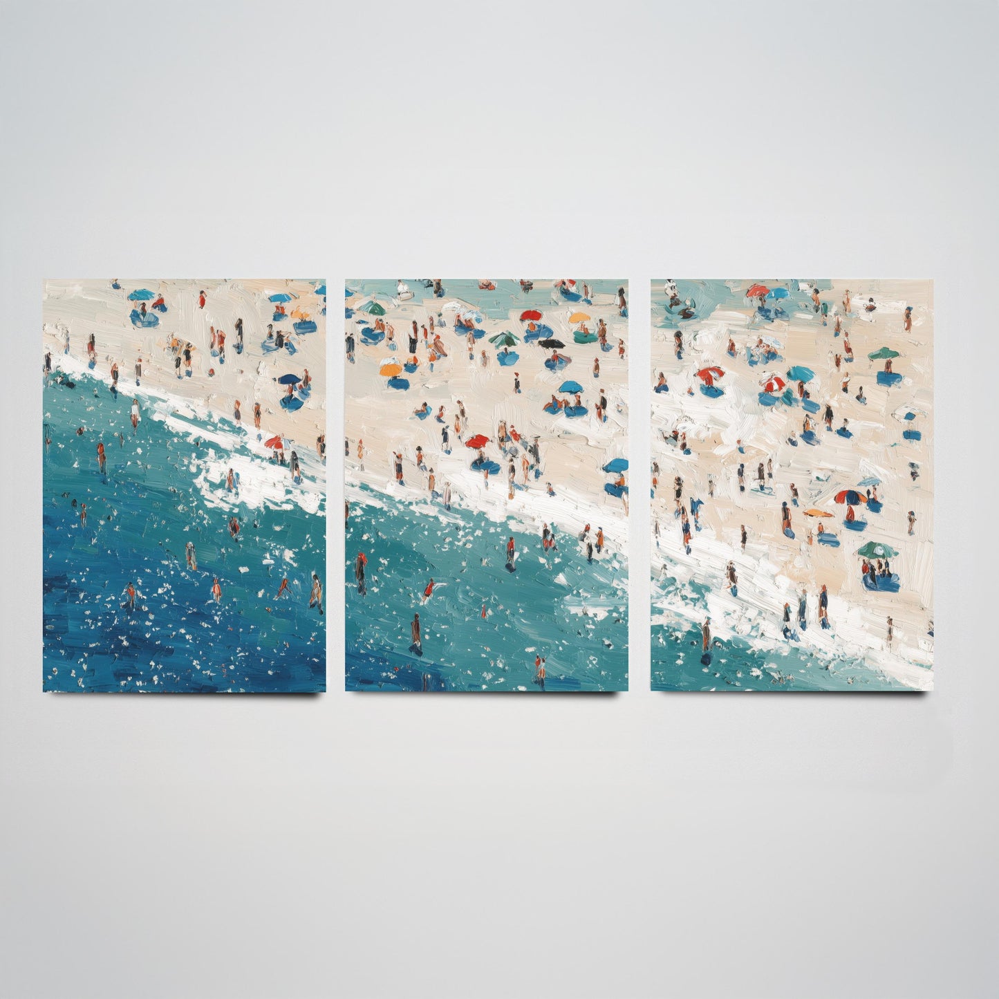 Perranporth Beach Set of Three Prints - Aerial Cornwall Coast Posters - Palette Knife Oil Painting - Cornish Surf Wall Art