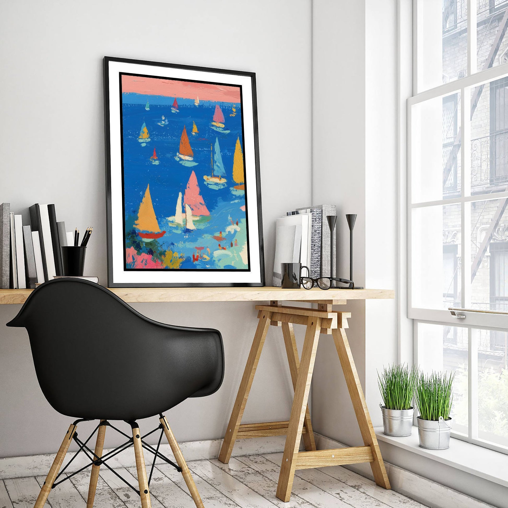 Porthminster Beach Travel Poster - Aerial Beach Art Print - Impasto Beach Painting - Cornwall Panel 1/3