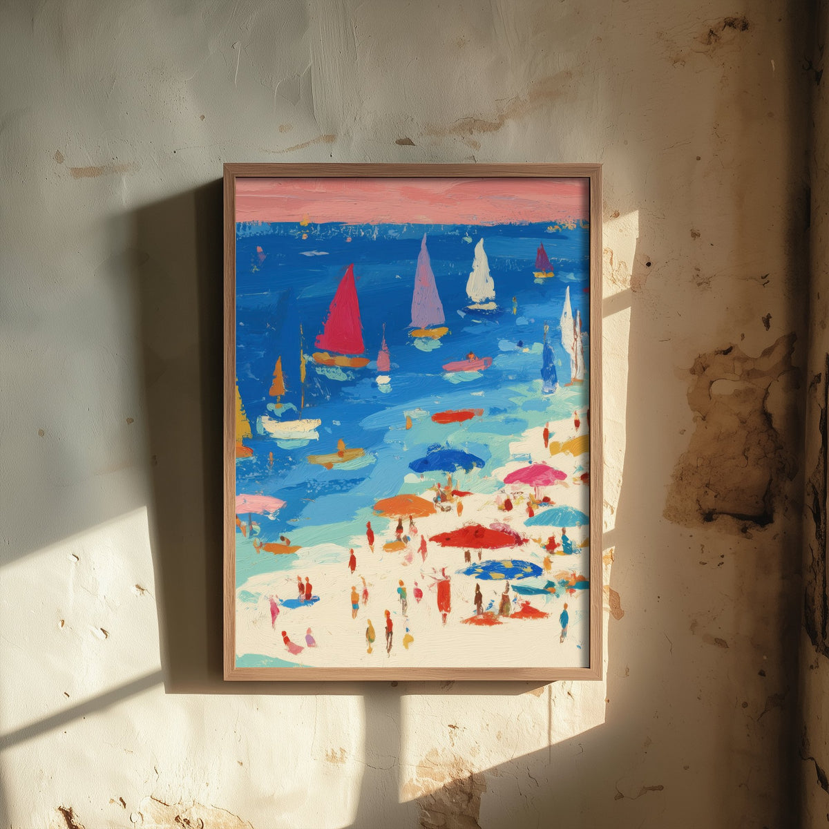Porthminster Beach Travel Poster - Aerial Beach Art Print - Impasto Beach Painting - Cornwall Panel 2/3
