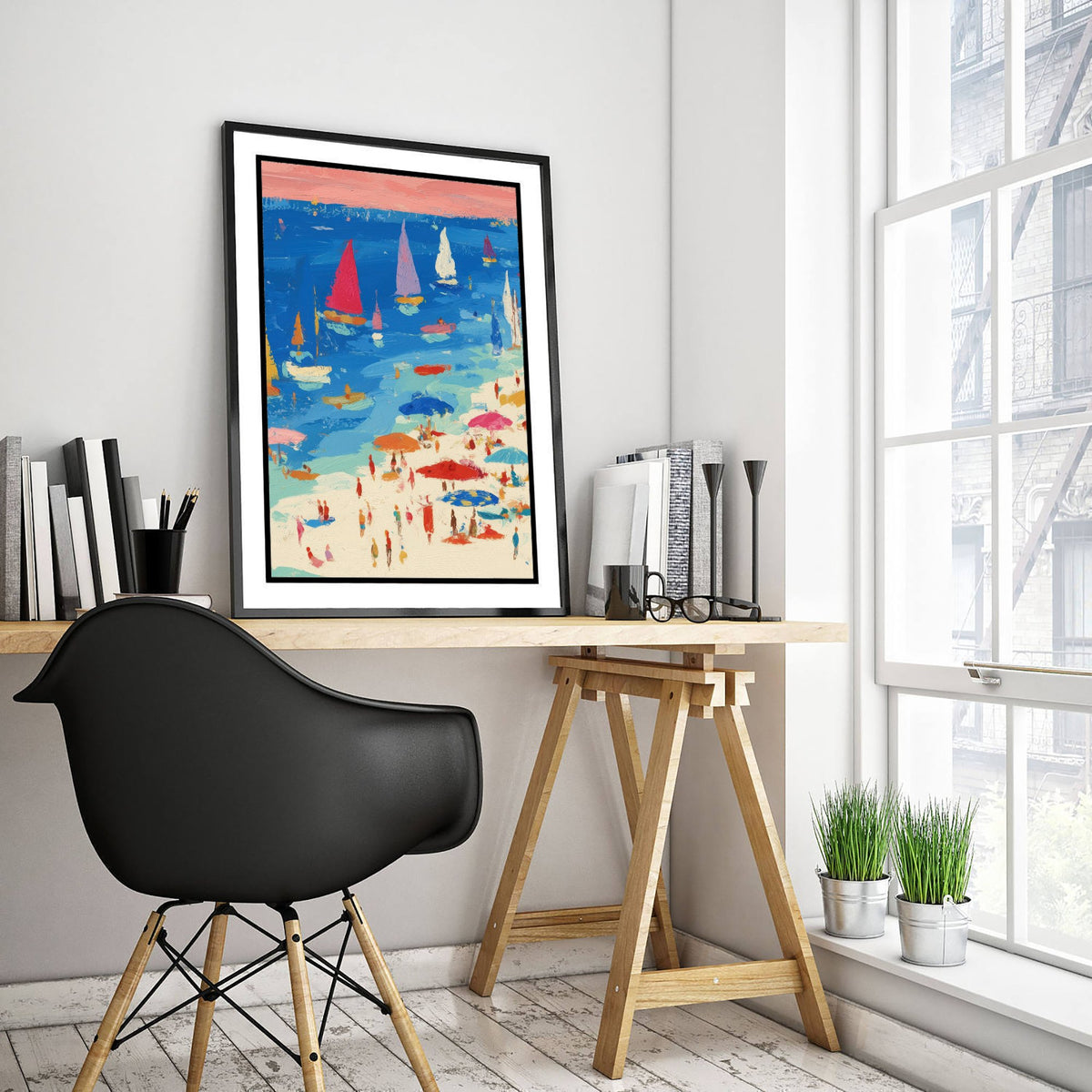 Porthminster Beach Travel Poster - Aerial Beach Art Print - Impasto Beach Painting - Cornwall Panel 2/3